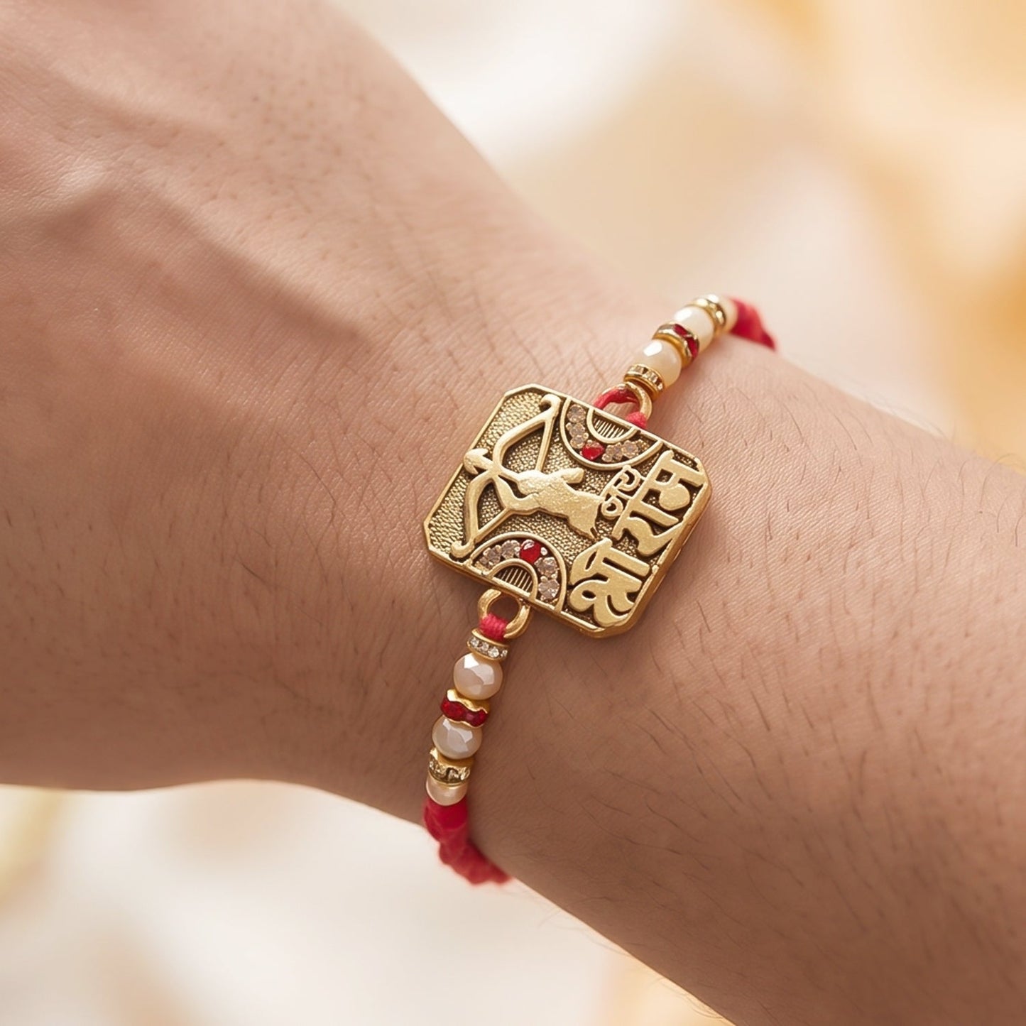 Antique Square Kundan Charm Rakhi for Brother Bhai Raksha Bandhan Festival Special Gift