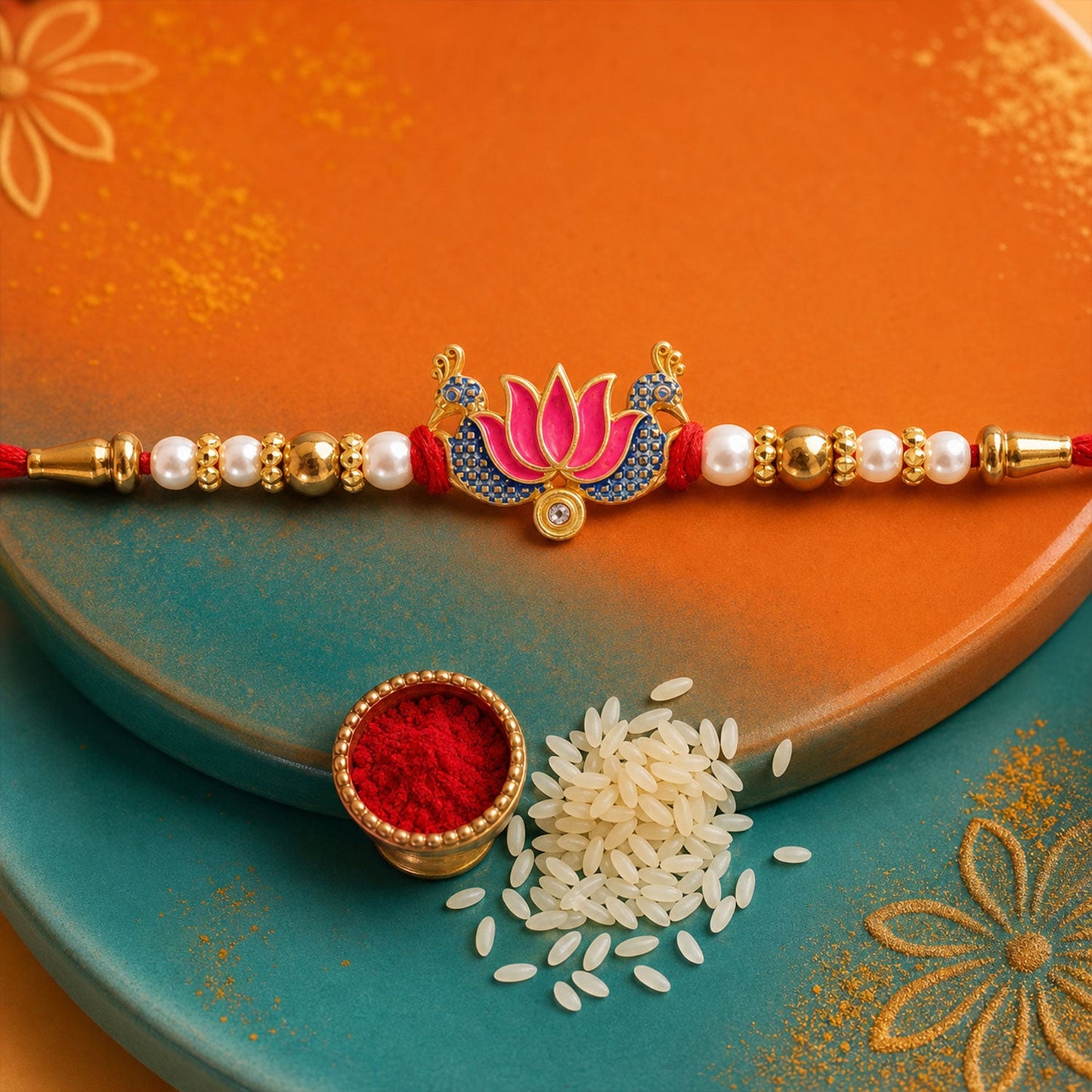Lotus Motif Beaded Designer Premium Traditional Rakhi for Brother