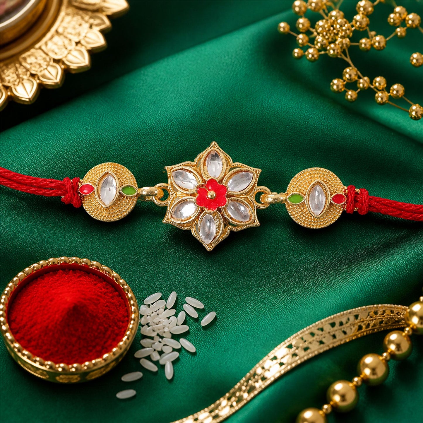 Floral Stone Studded Designer Premium Traditional Rakhi for Brother
