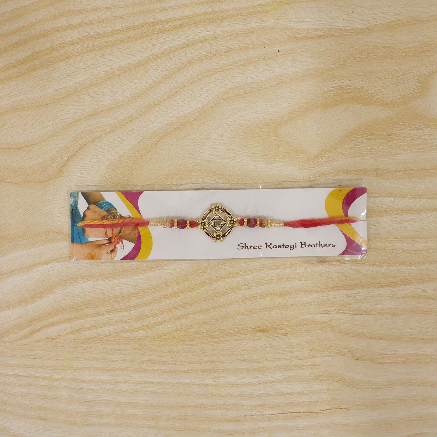 Golden Antique Floral Rakhi with Crystal Stones Rakhi for Brother