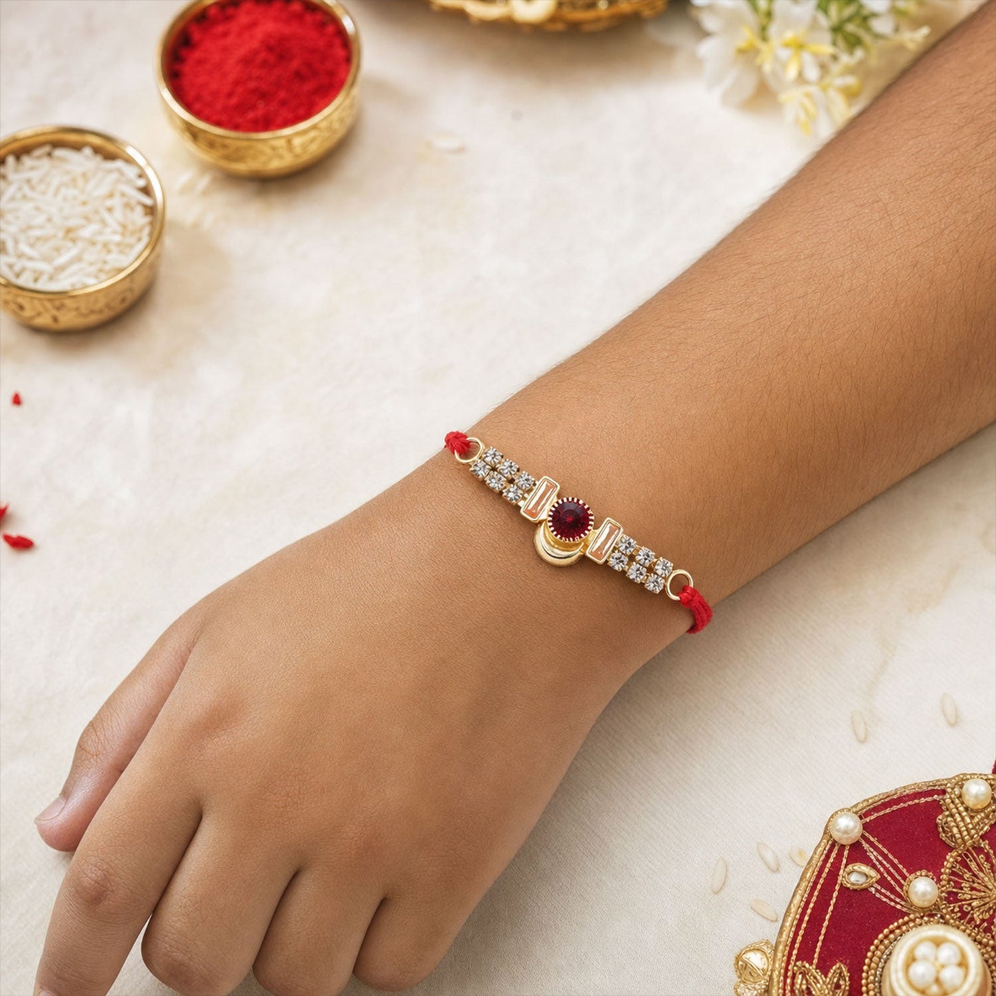 Stone Bar Charm Designer Premium Traditional Rakhi for Brother