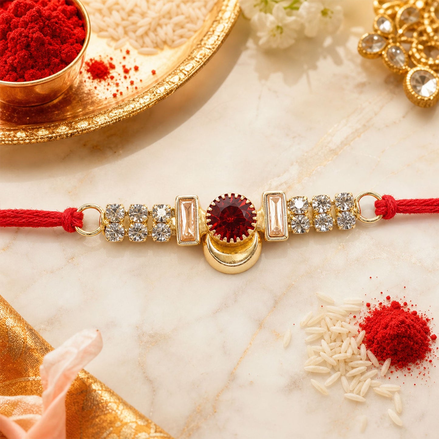 Stone Bar Charm Designer Premium Traditional Rakhi for Brother