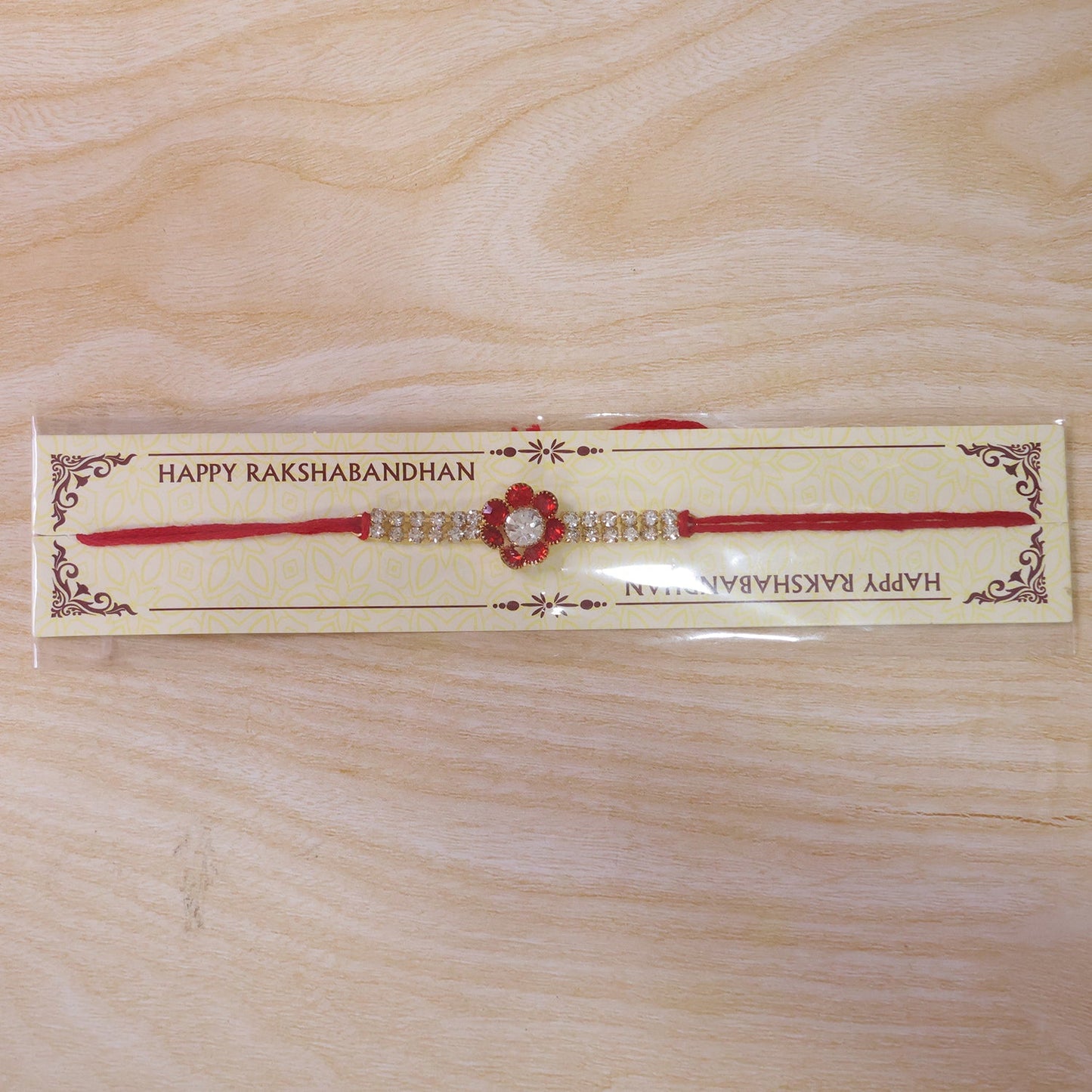 Red Flower Pearl Bracelet Rakhi for Brother Bhai Raksha Bandhan Festival Special Gift
