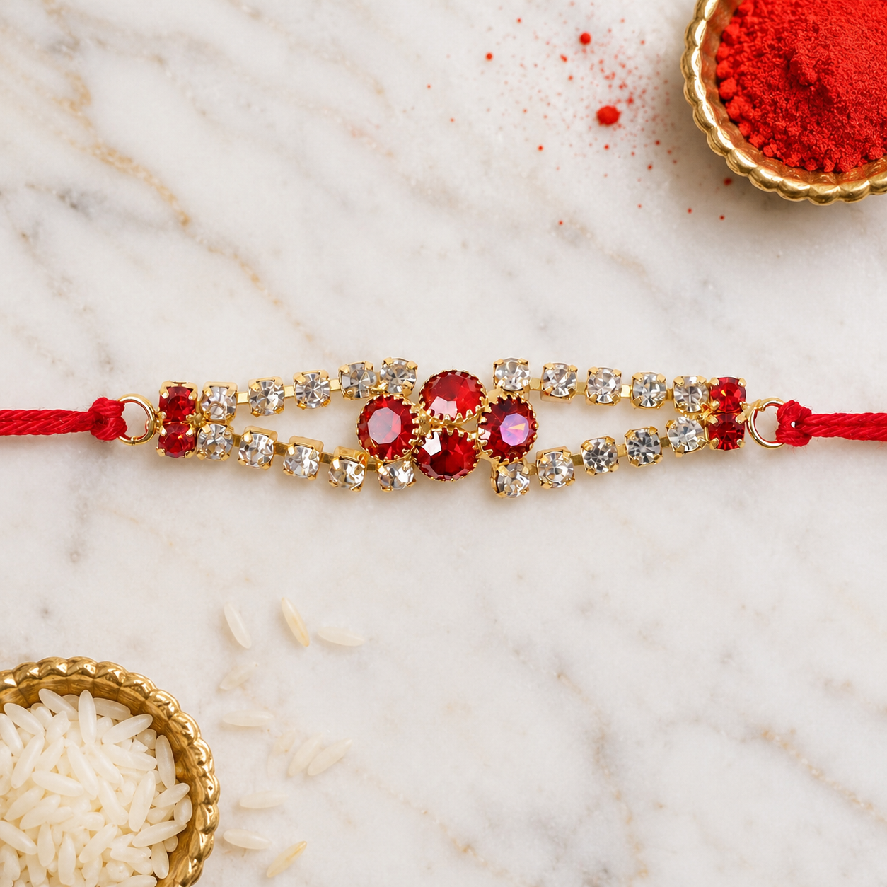 Floral Stone Studded Bar Premium Designer Traditional Rakhi for Brother