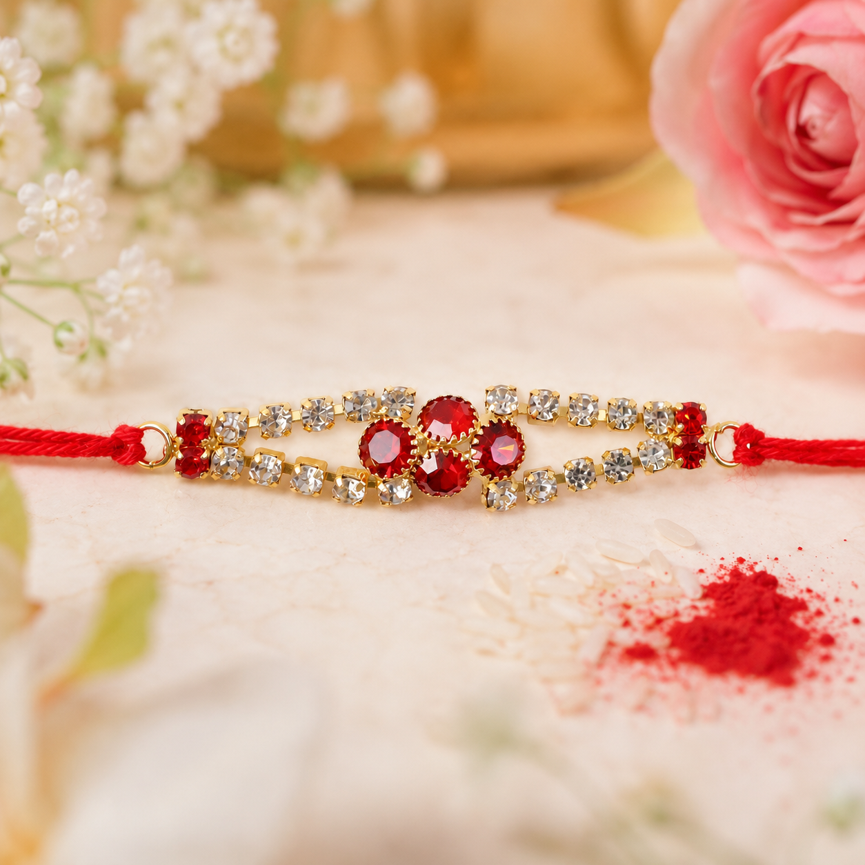 Floral Stone Studded Bar Premium Designer Traditional Rakhi for Brother