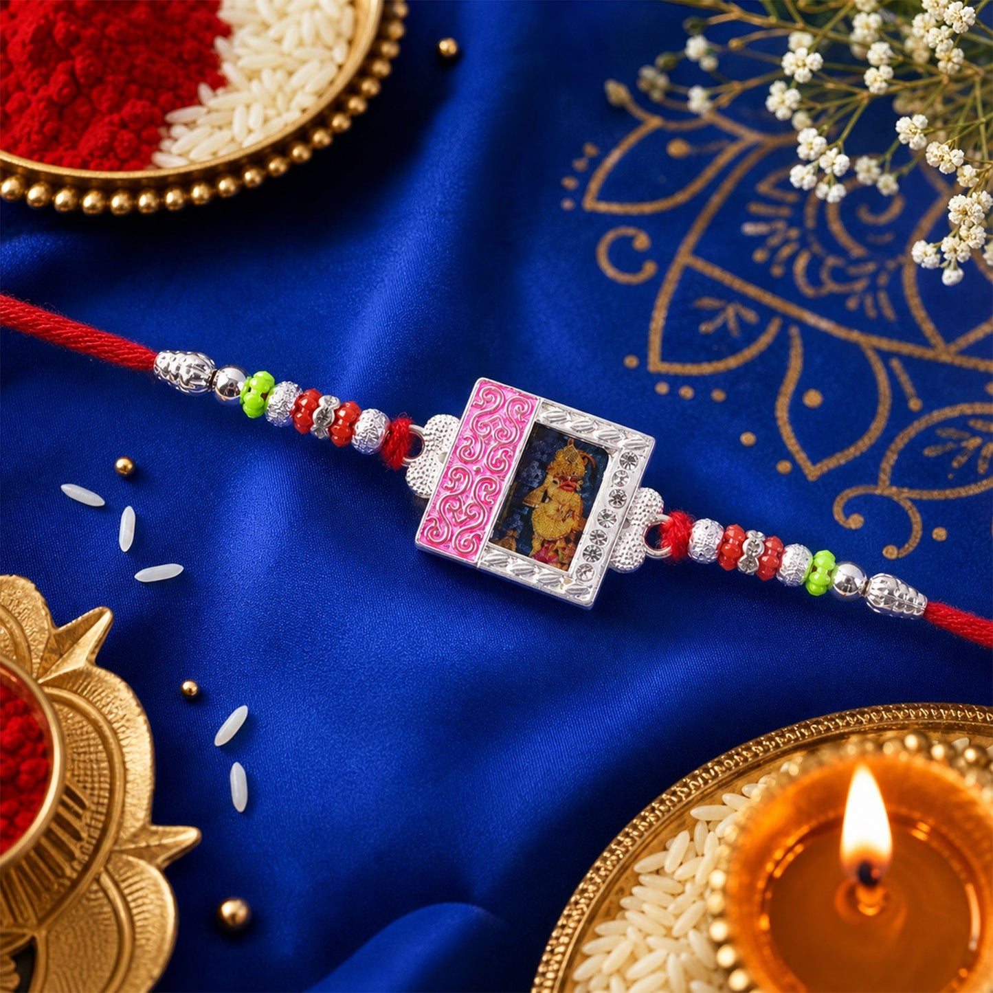 Hanuman Charm Beaded Designer Premium Traditional Rakhi for Brother