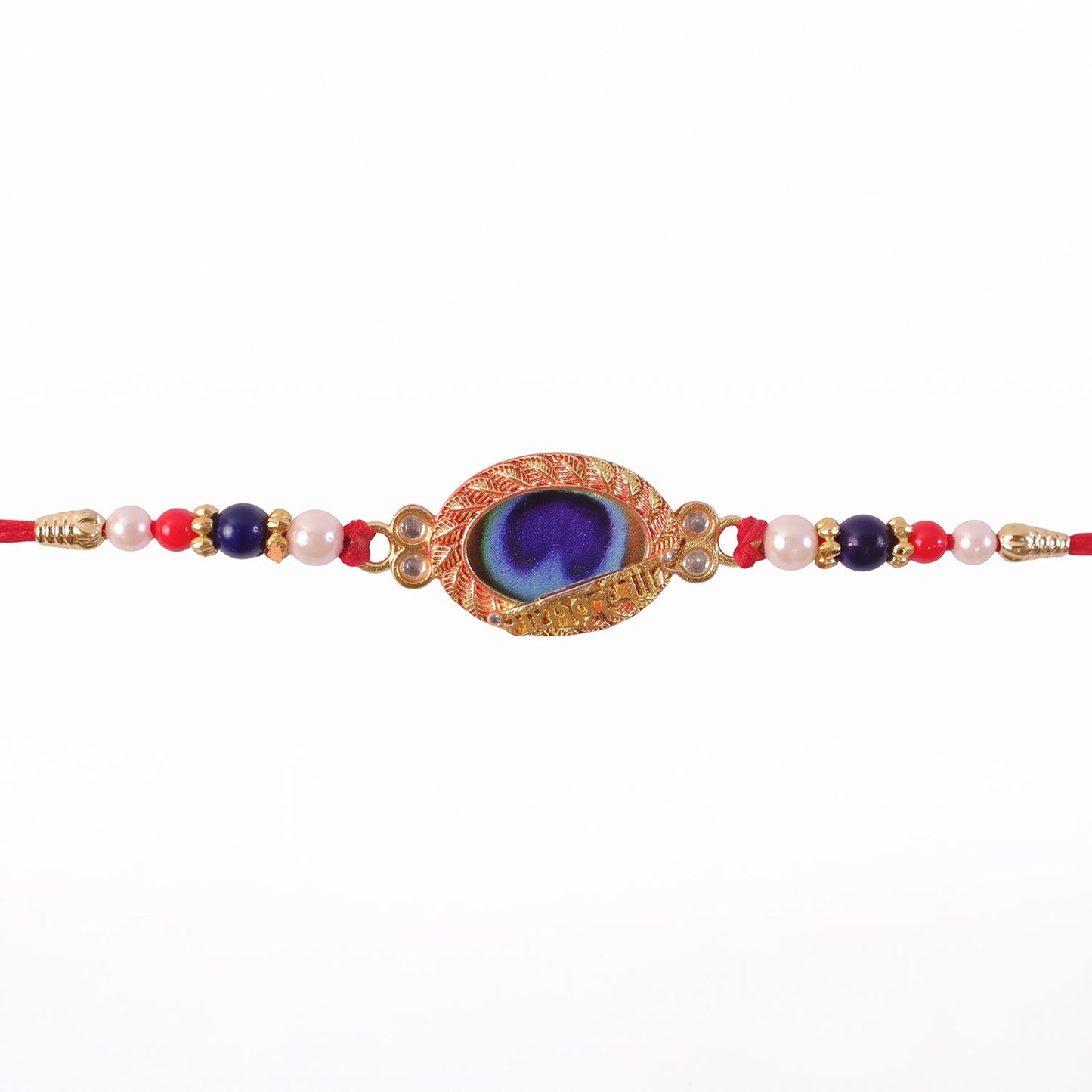 Blue Oval Stone Beads Rakhi for Brother Bhai Raksha Bandhan Festival Special Gift