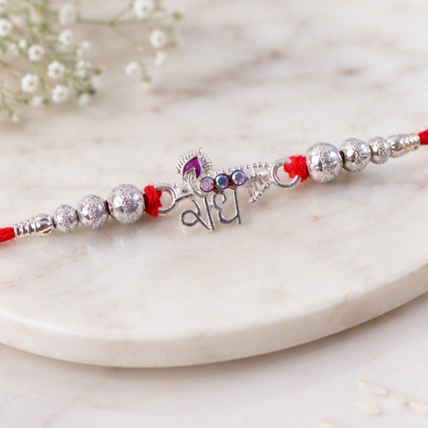 Silver Bhai Pearl Charm Rakhi for Brother Bhai Raksha Bandhan Festival Special Gift
