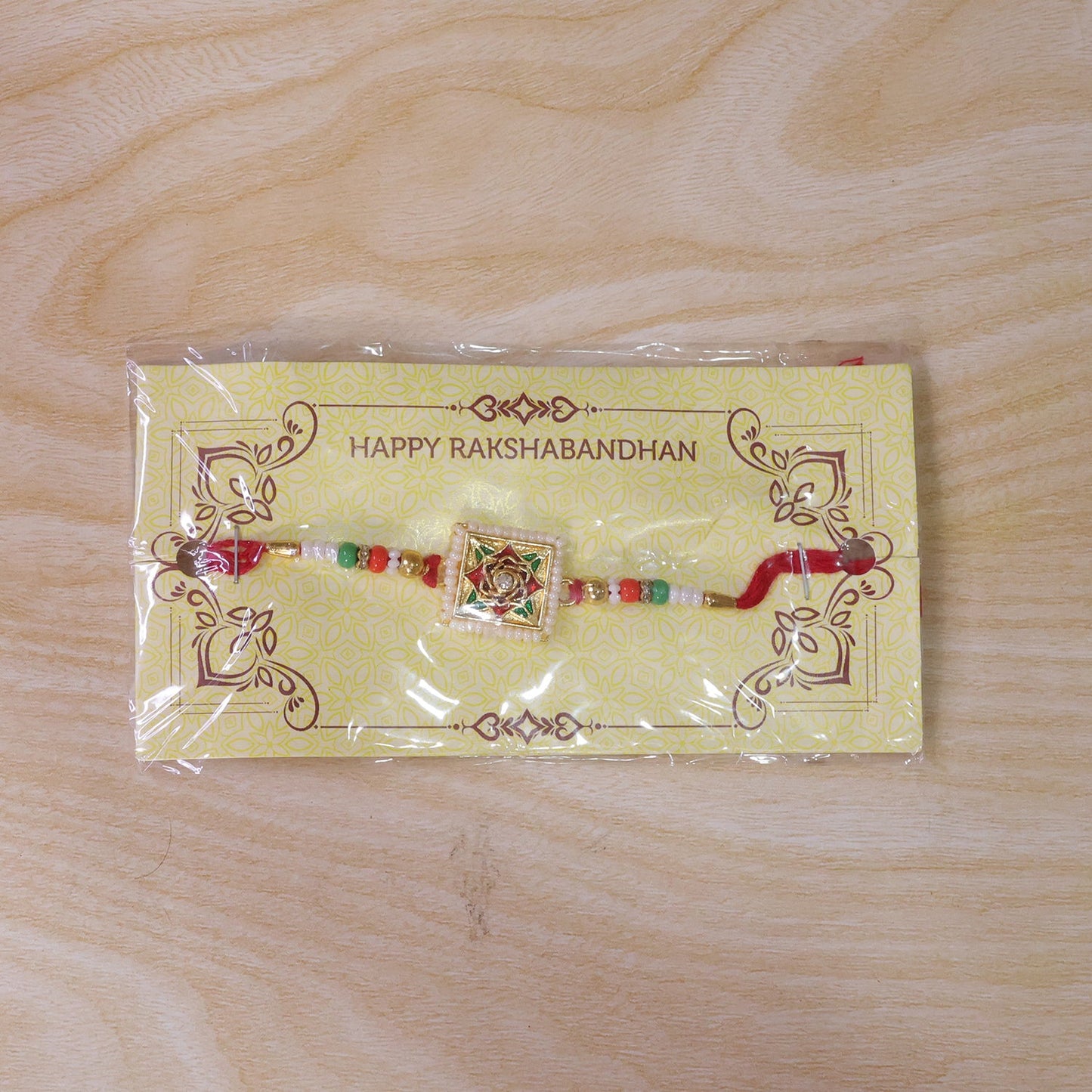 Square Floral Kundan Rakhi for Brother Bhai Raksha Bandhan Festival Special Gift