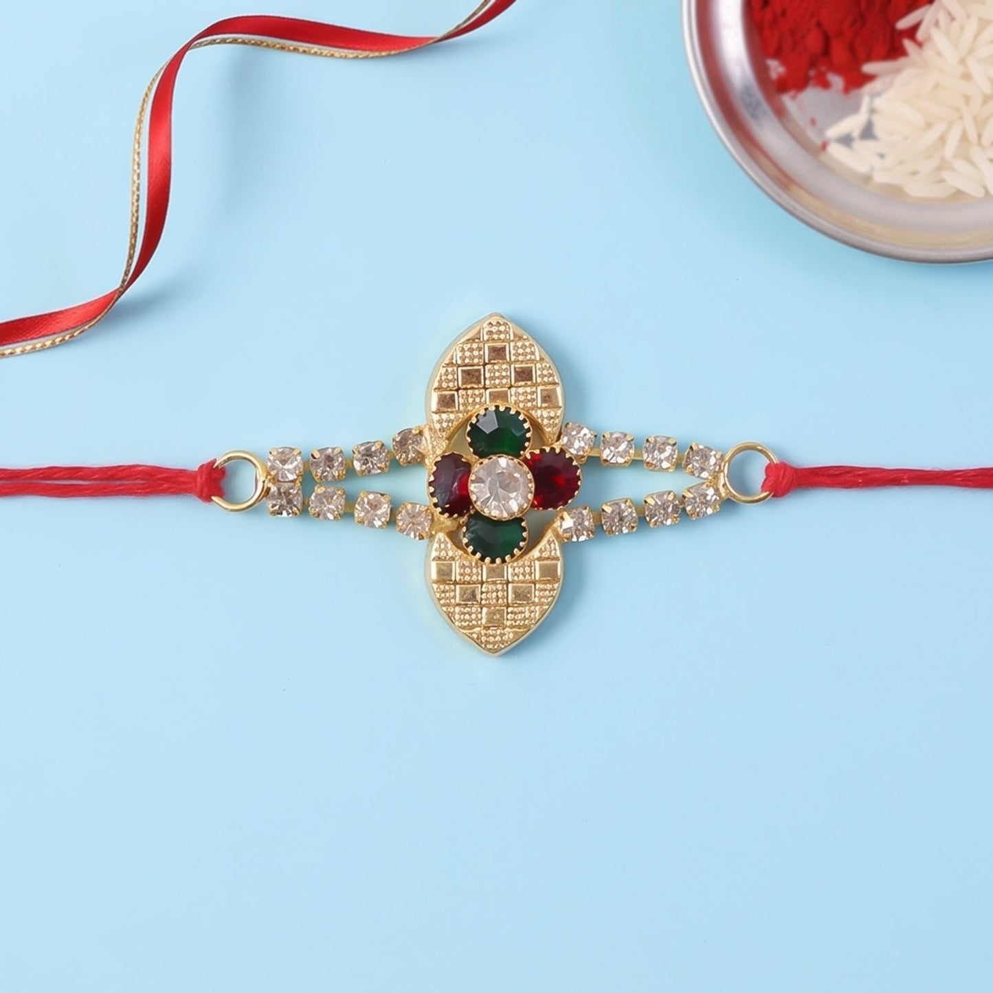 Crystal Floral Bracelet Rakhi for Brother Bhai Raksha Bandhan Festival Special Gift