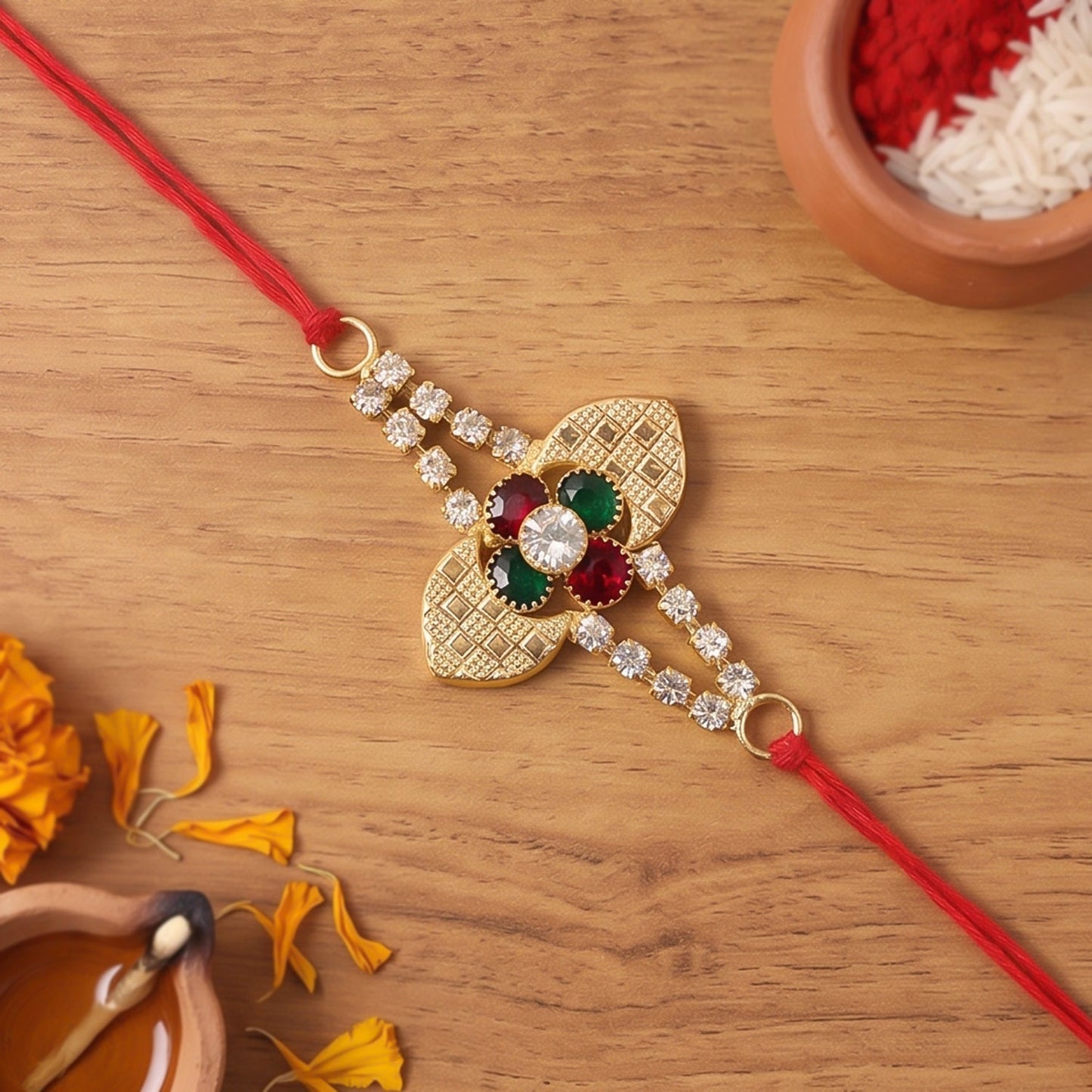 Crystal Floral Bracelet Rakhi for Brother Bhai Raksha Bandhan Festival Special Gift