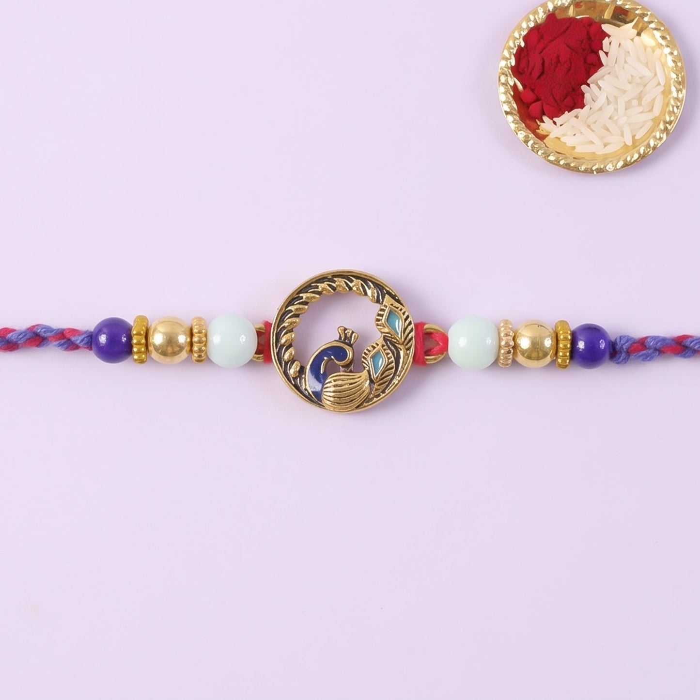 Round Peacock Blue Beads Rakhi for Brother Bhai Raksha Bandhan Festival Special Gift