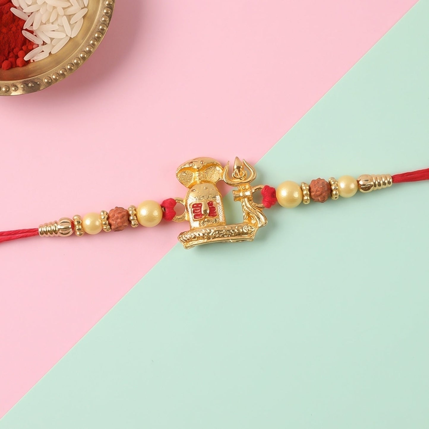 Gold Shivling Pearl Charm Rakhi for Brother Bhai Raksha Bandhan Festival Special Gift