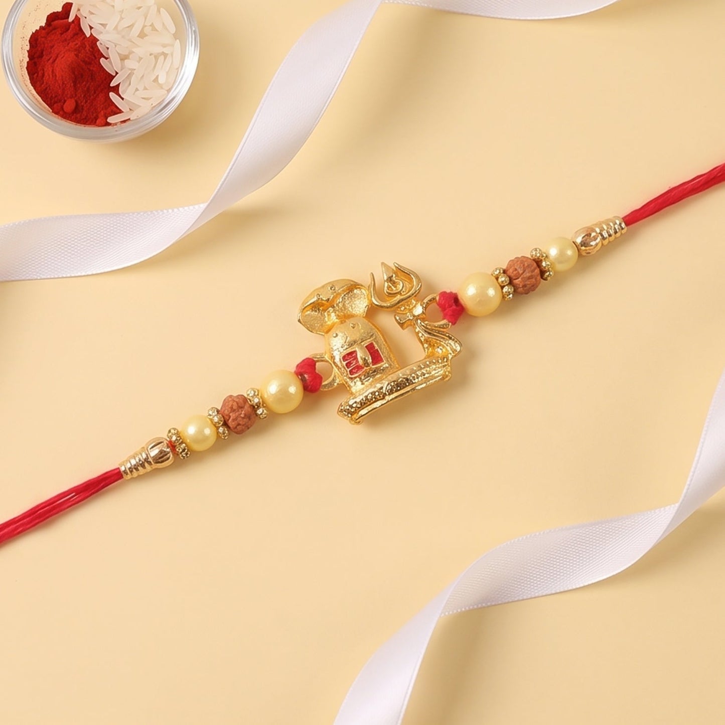 Gold Shivling Pearl Charm Rakhi for Brother Bhai Raksha Bandhan Festival Special Gift
