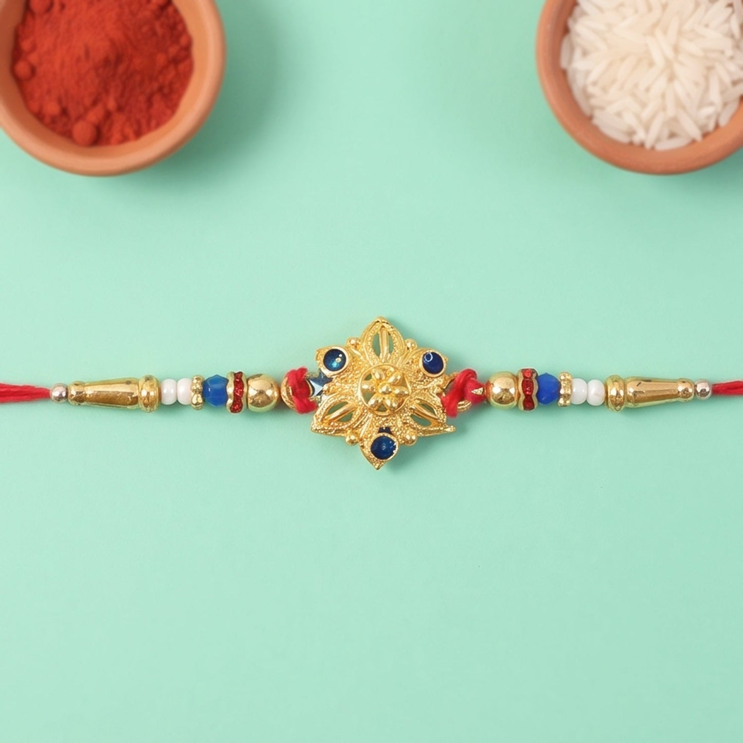 Royal Floral Kundan Rakhi for Brother Bhai Raksha Bandhan Festival Special Gift Set