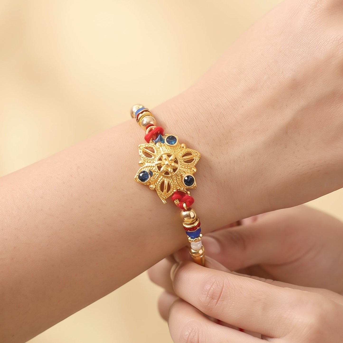 Royal Floral Kundan Rakhi for Brother Bhai Raksha Bandhan Festival Special Gift Set