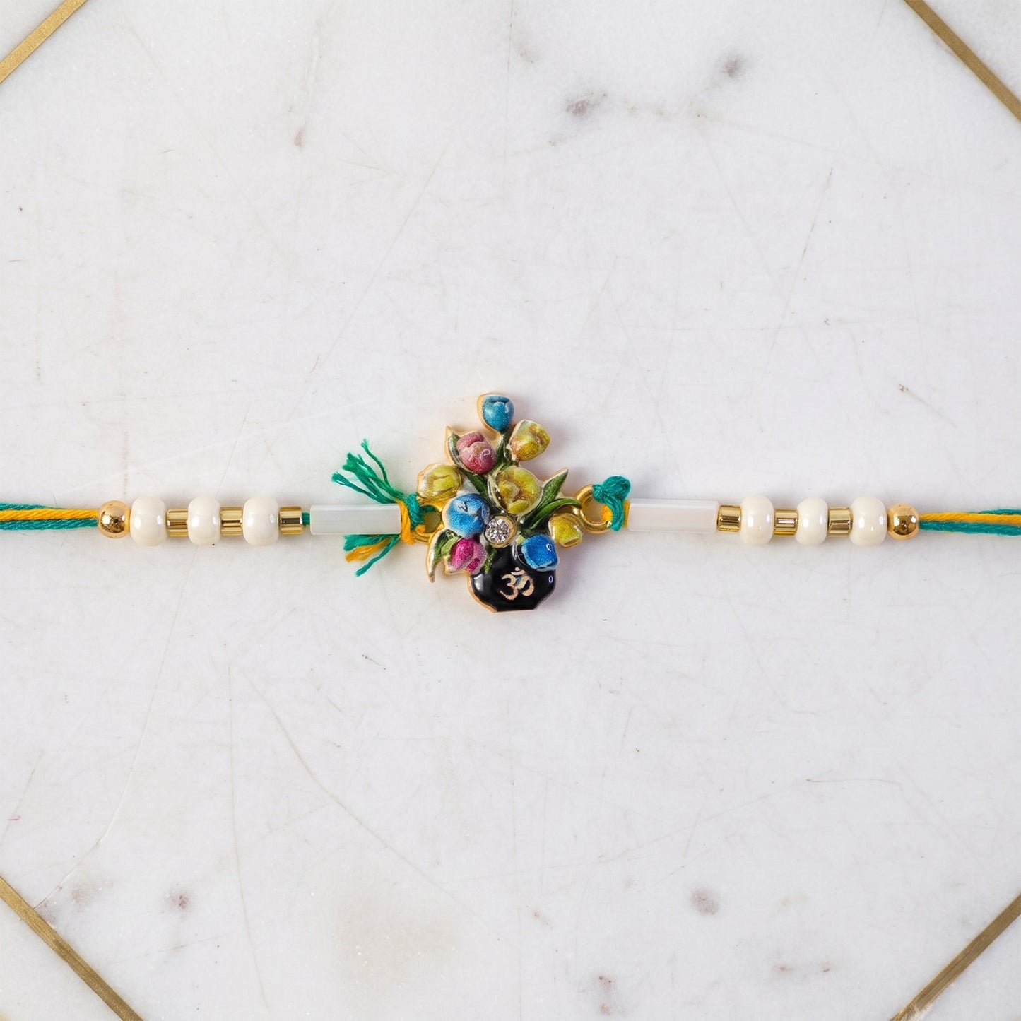 Floral Kundan Pearl Rakhi for Brother Bhai Raksha Bandhan Festival Special Gift Set