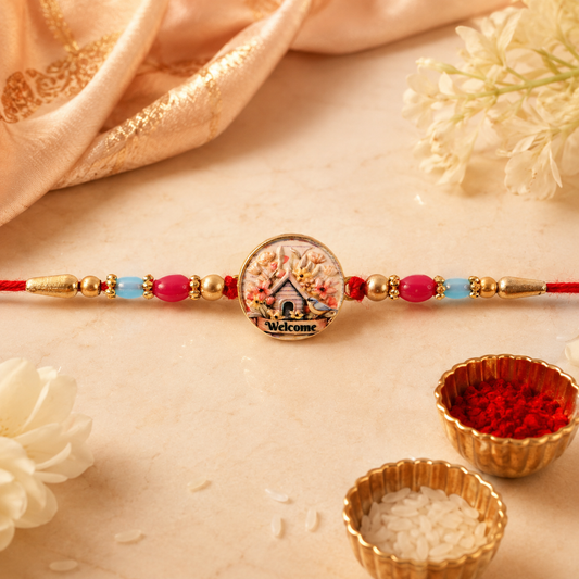 Round Design Welcome Home Charm Premium Designer Rakhi for Brother