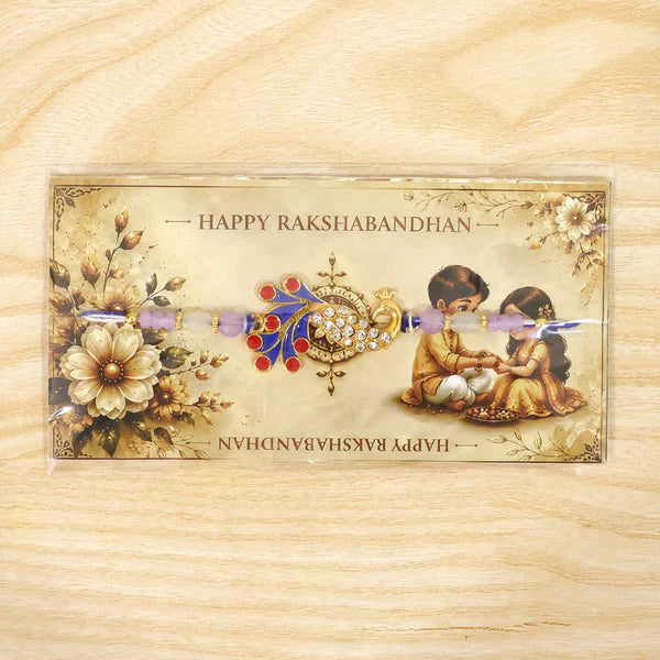 Peacock Rakhi for Brother – Meenakari & Stones Design