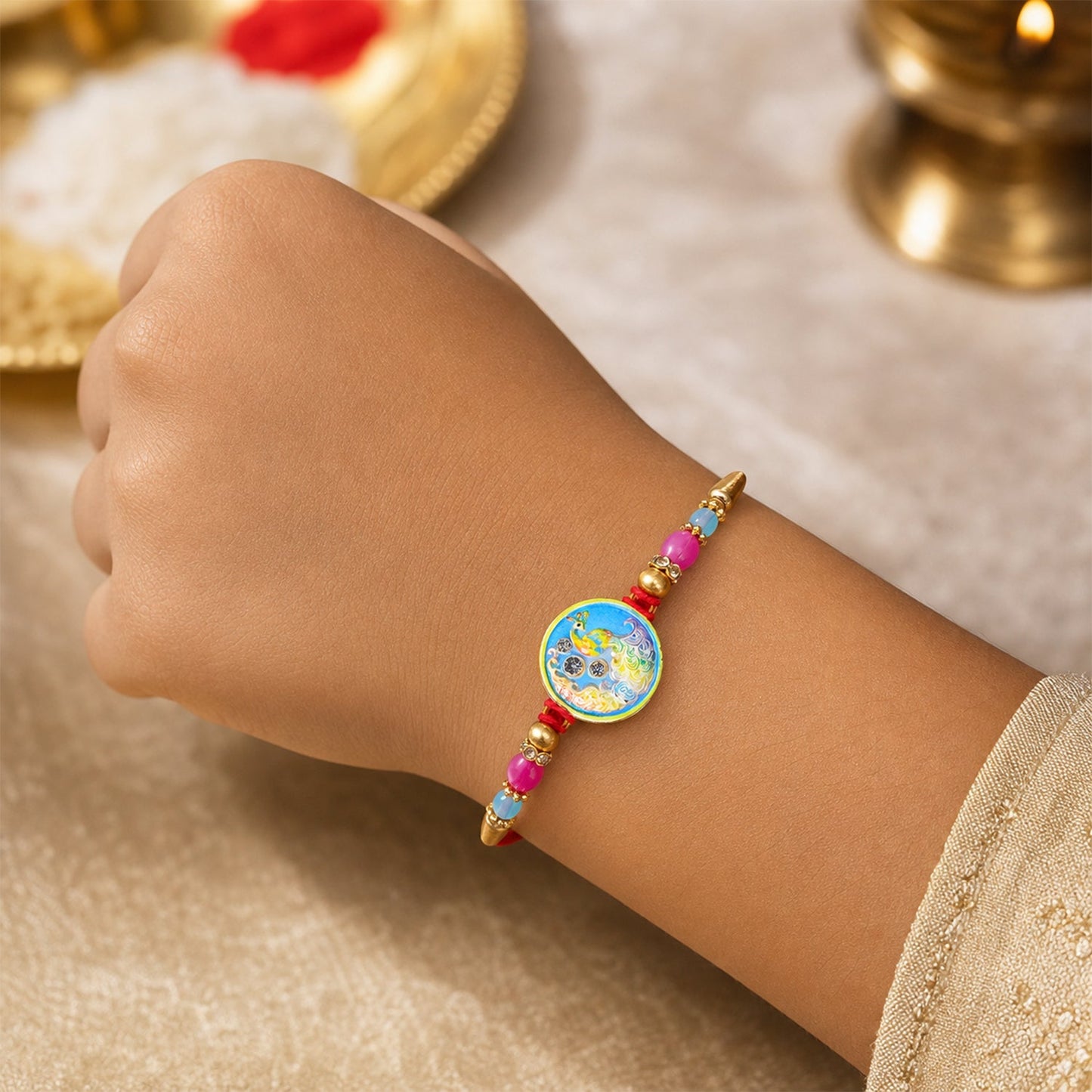 Peacock Round Design Premium Designer Traditional Rakhi for Brother