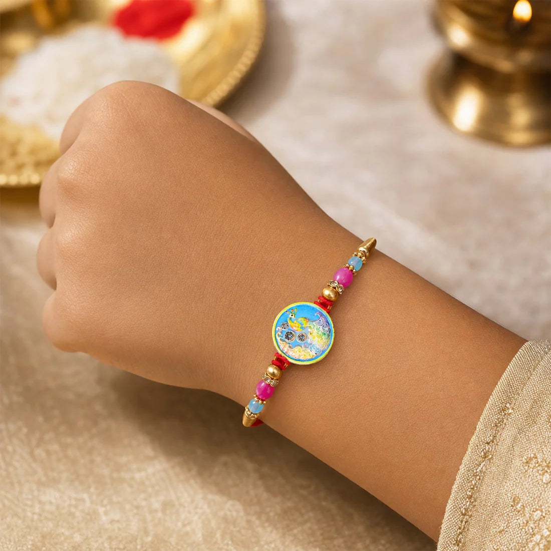 Traditional Rakhi for Brother - Peacock Round Design Festive Thread