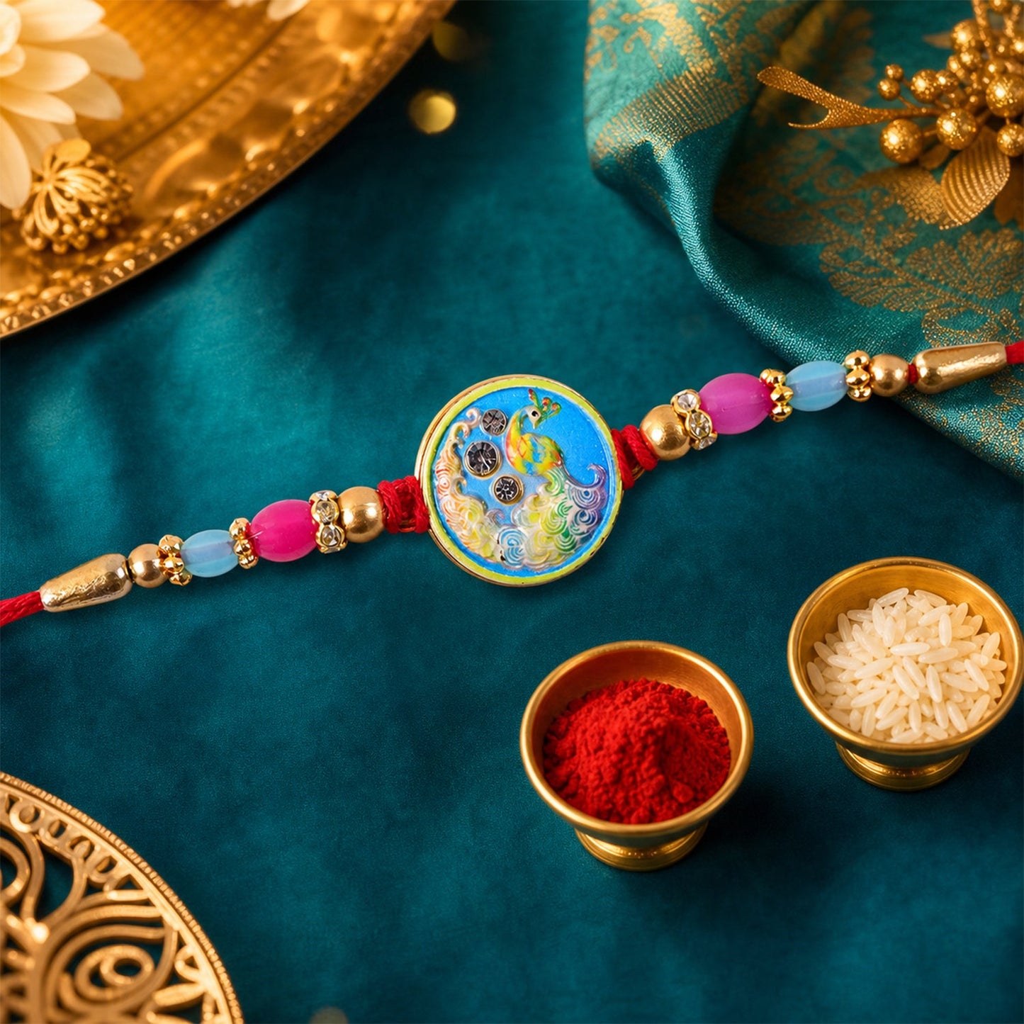 Peacock Round Design Premium Designer Traditional Rakhi for Brother