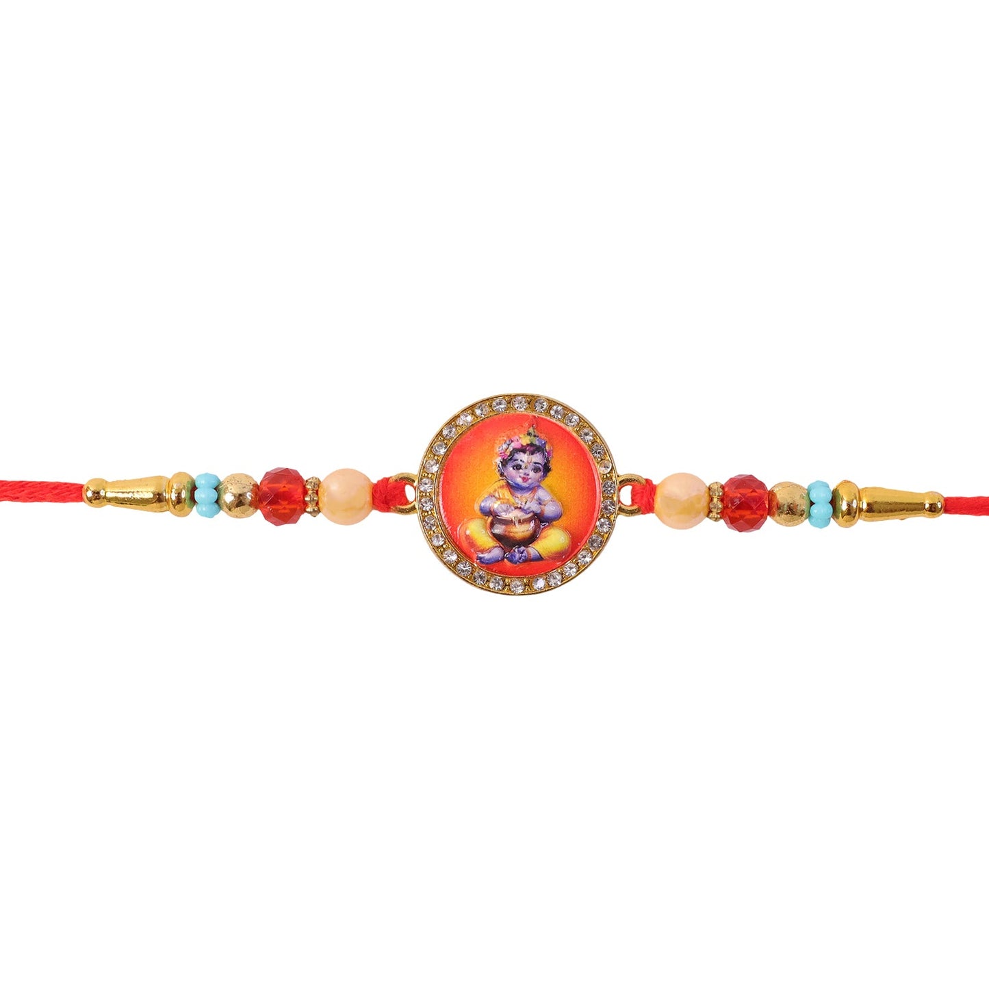 Bal Krishna Photo Round Beaded Premium Designer Traditional Rakhi for Brother