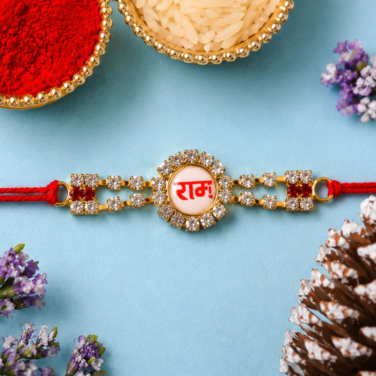 Ram Text Round Stone Studded Premium Designer Rakhi for Brother