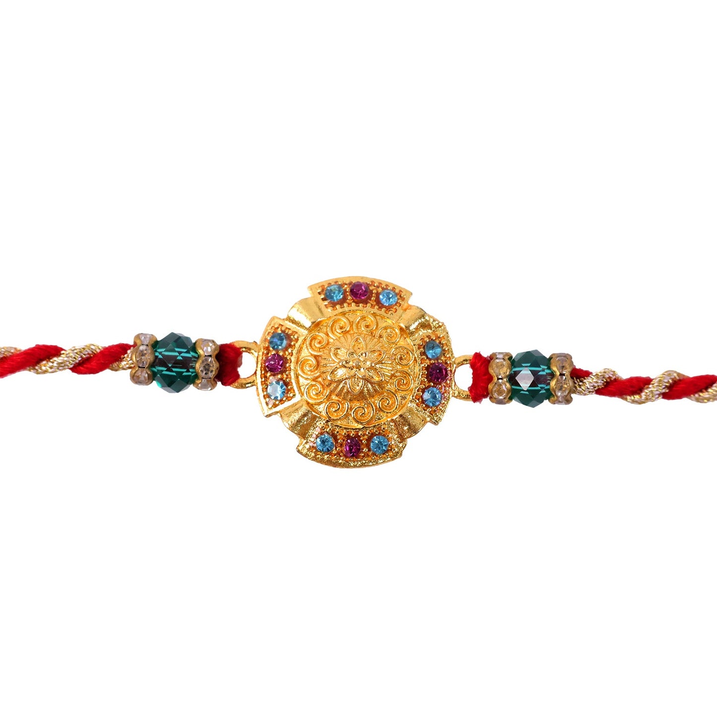 Round Floral Medallion Premium Beaded Designer Rakhi for Brother