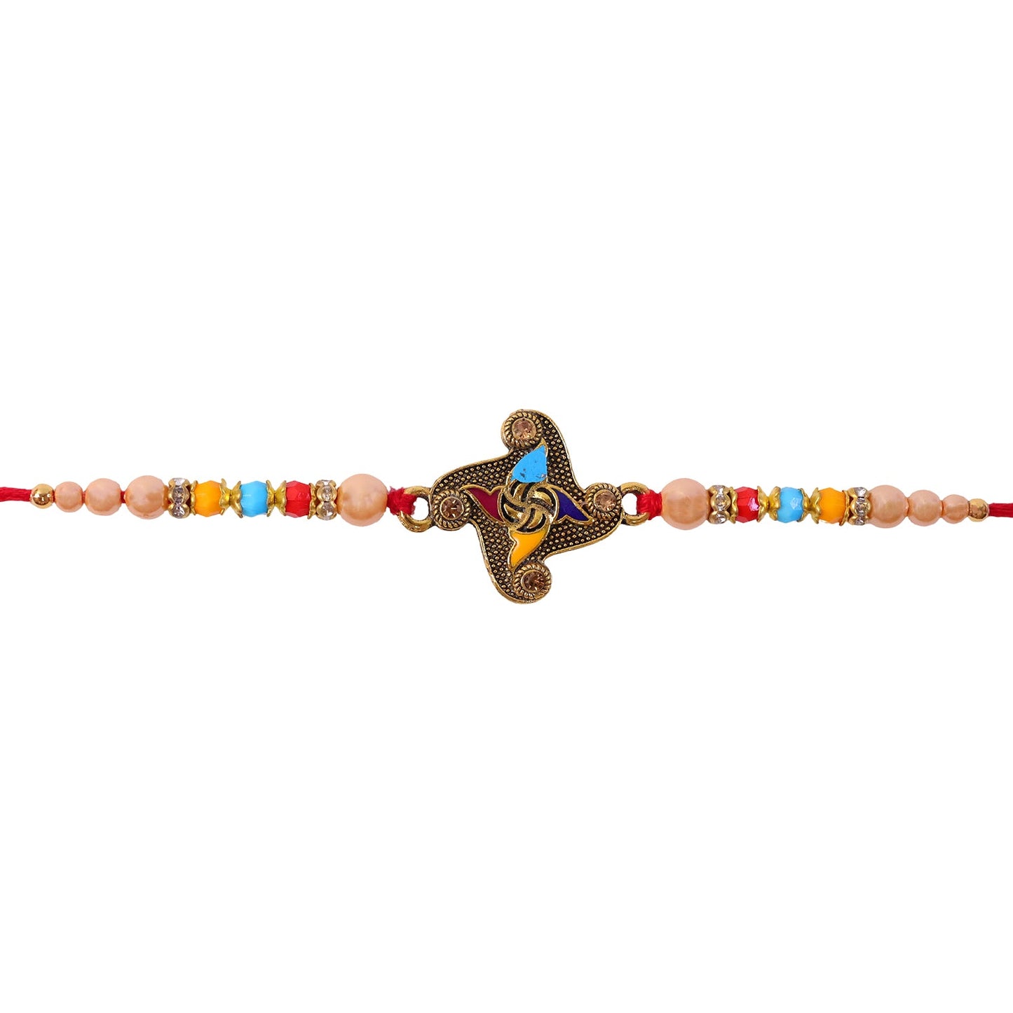 Golden Antique Meenakari Rakhi with Stones & Pearls – Rakhi for Brother