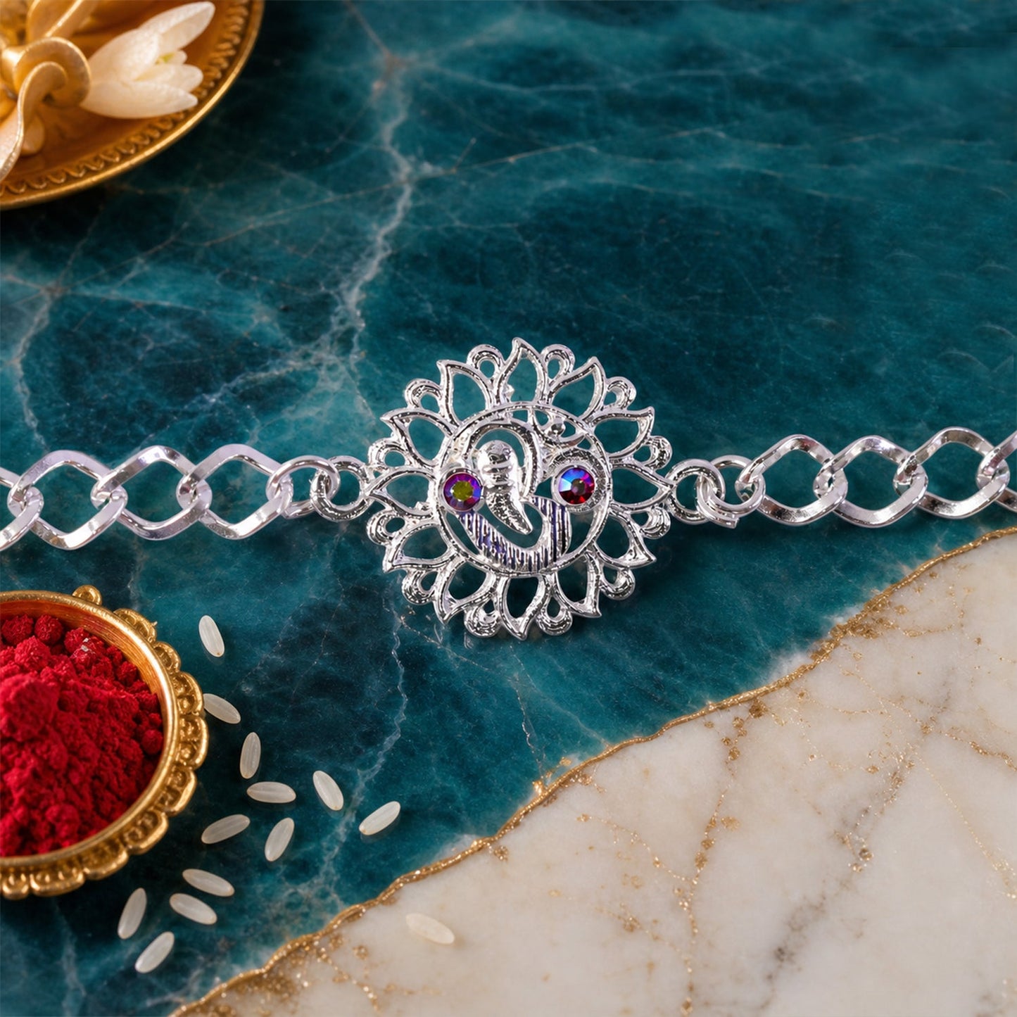 Om Symbol Floral Chain Style Premium Designer Rakhi for Brother