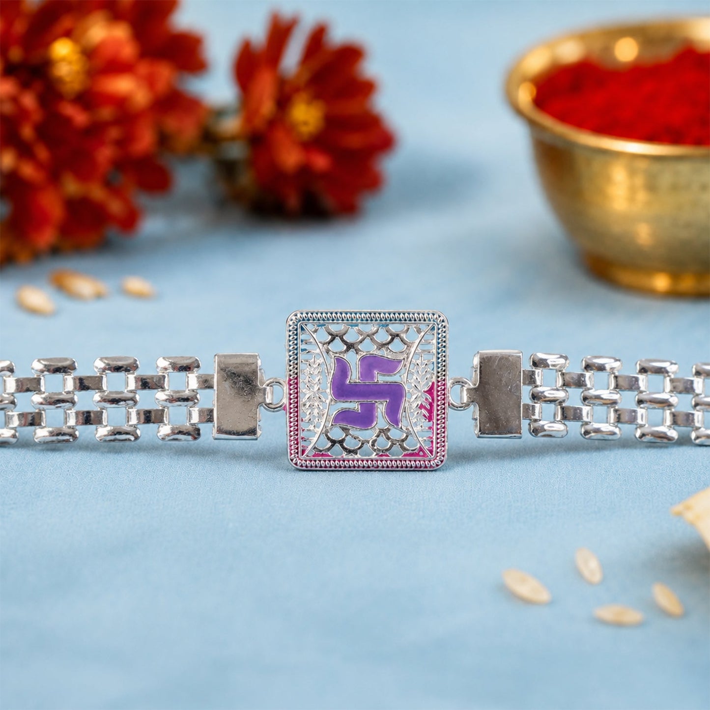 Swastik Symbol Square Chain Style Premium Designer Rakhi for Brother