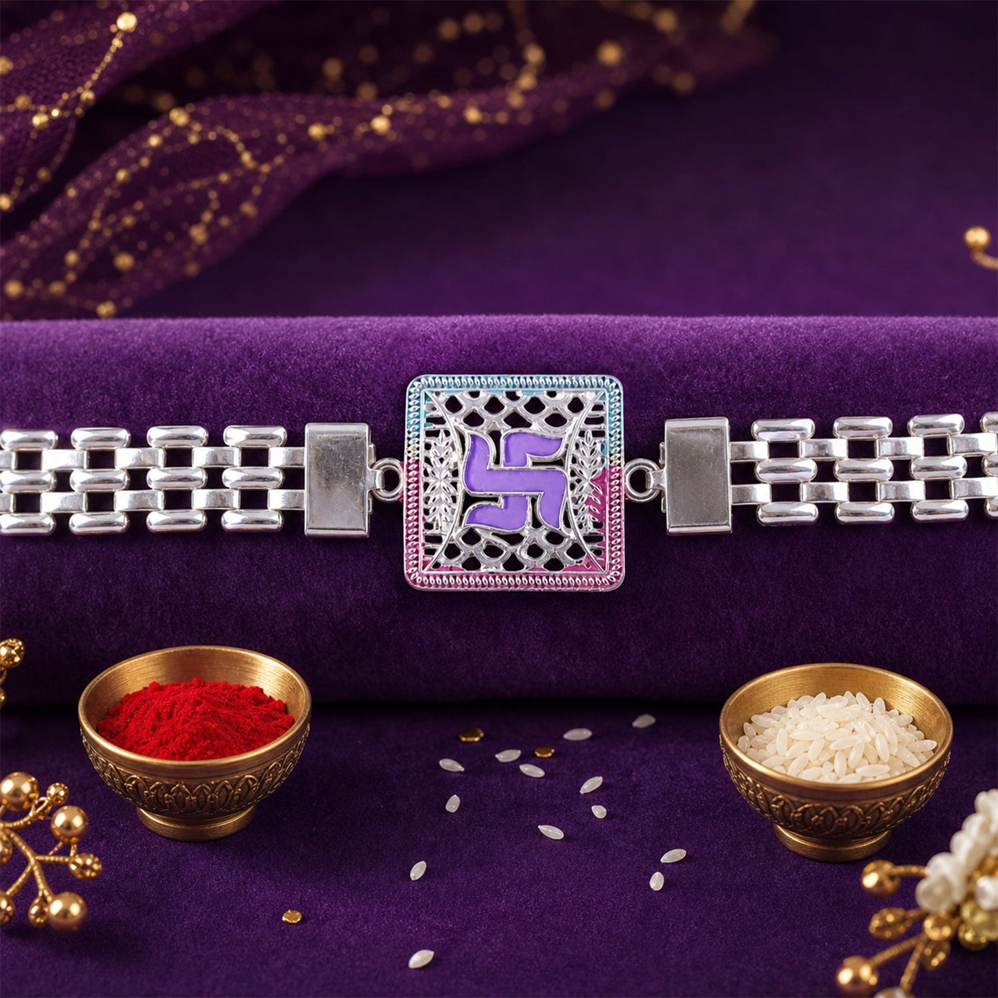 Swastik Symbol Square Chain Style Premium Designer Rakhi for Brother