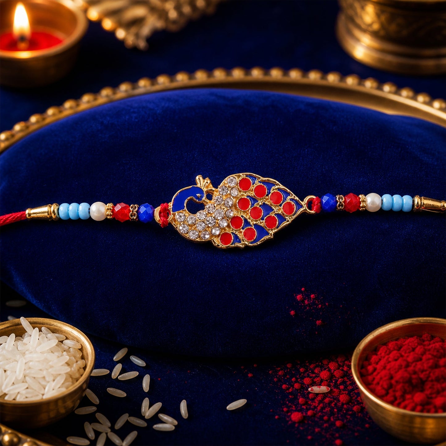 Peacock Paisley Stone Studded Premium Designer Rakhi for Brother