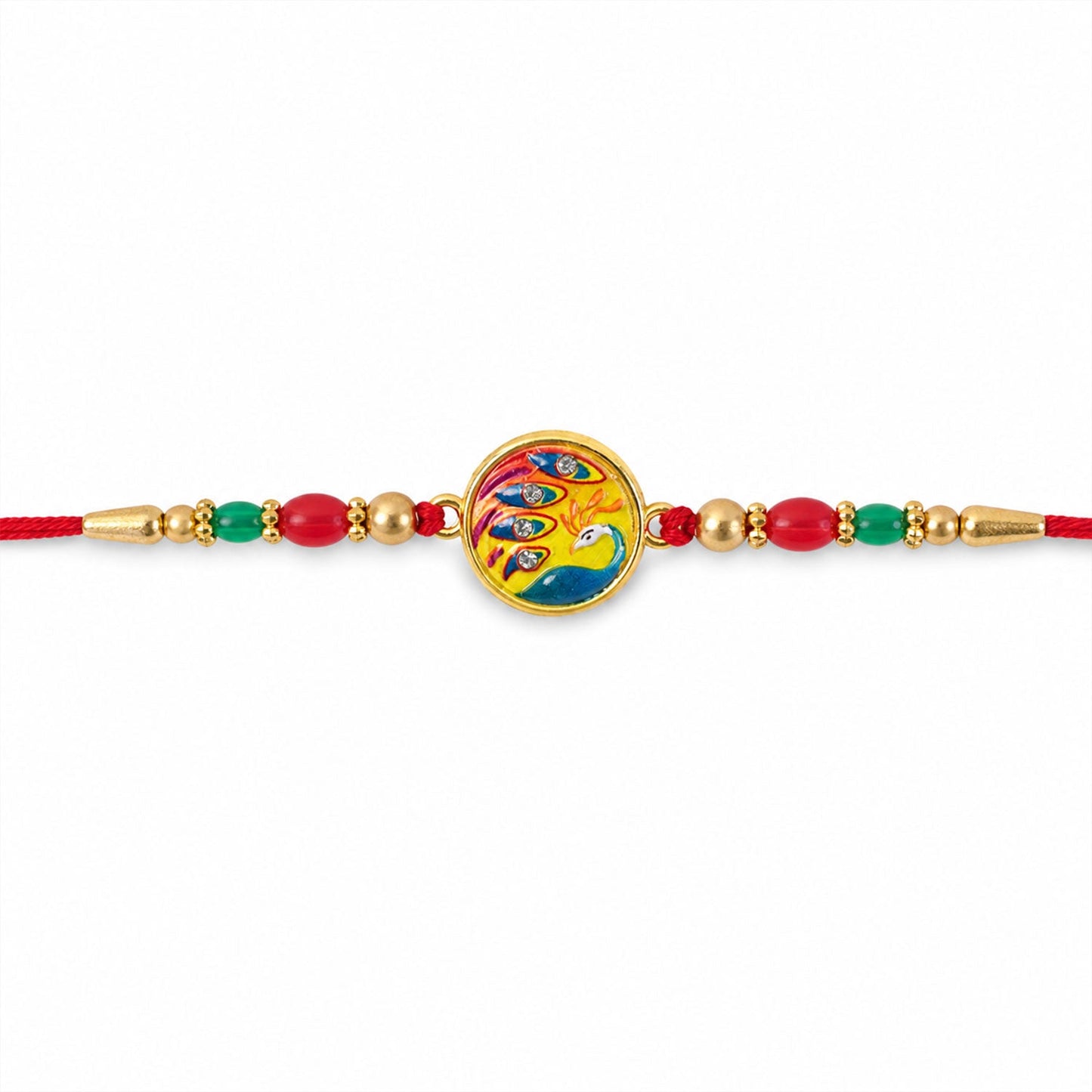 Round Meenakari Peacock Design Crystal Beads Rakhi for Brother