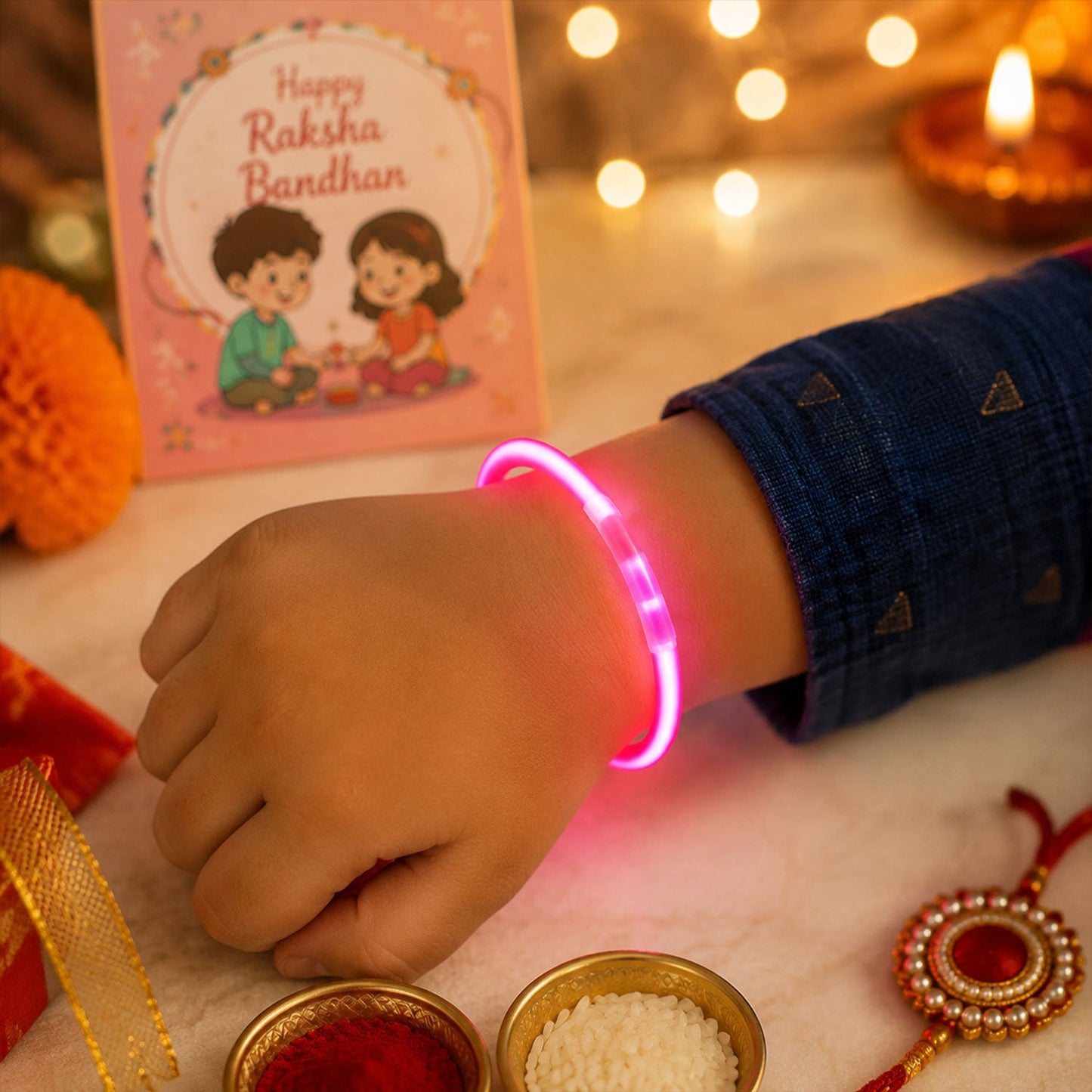 Bright Glow Band Kids Premium Festive Designer Celebration Rakhi