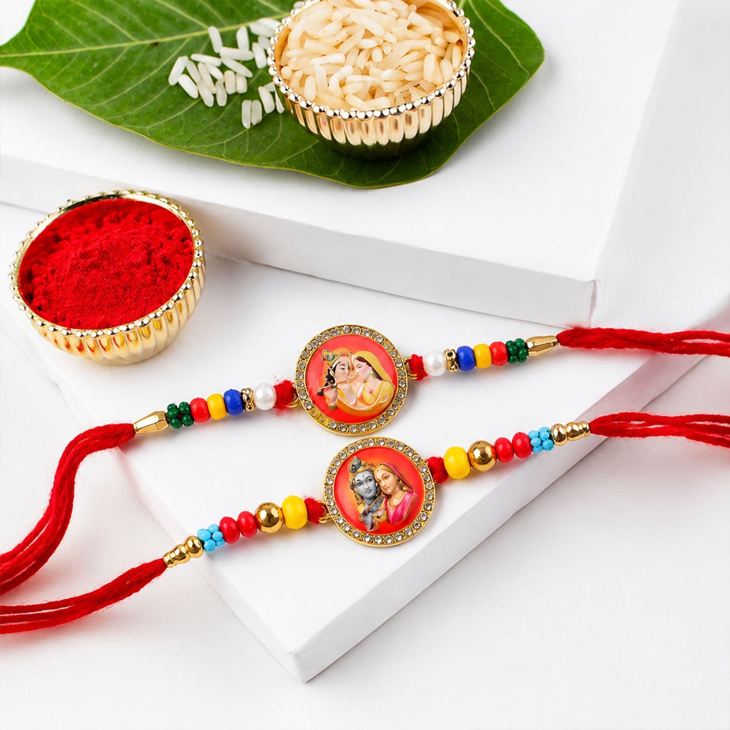Round Motif Premium Rakhi Combo for Raksha Bandhan Gift (2 Pc)