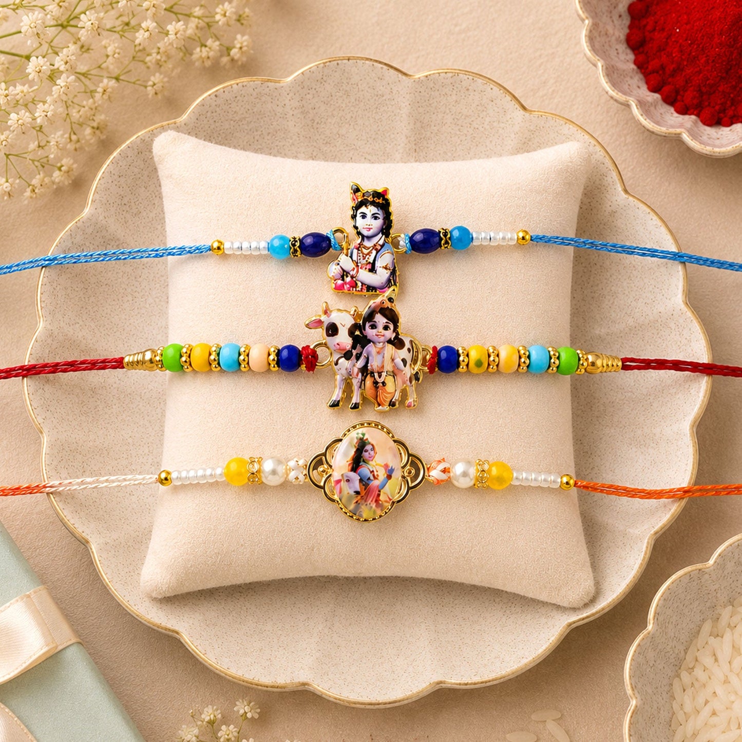 Designer Stone Premium Rakhi Combo for Raksha Bandhan Gift (3 Pc)