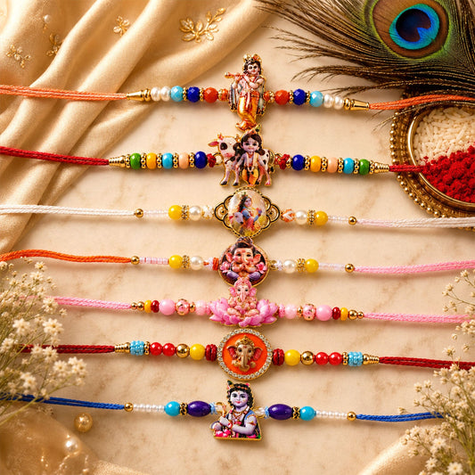 Devotional Designer Rakhi Combo Set for Raksha Bandhan (7 Pc)