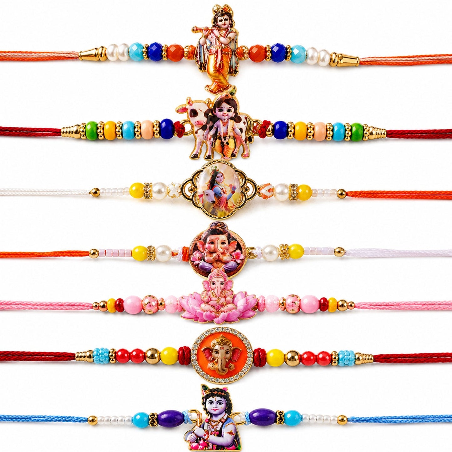 Devotional Designer Rakhi Combo Set for Raksha Bandhan (7 Pc)