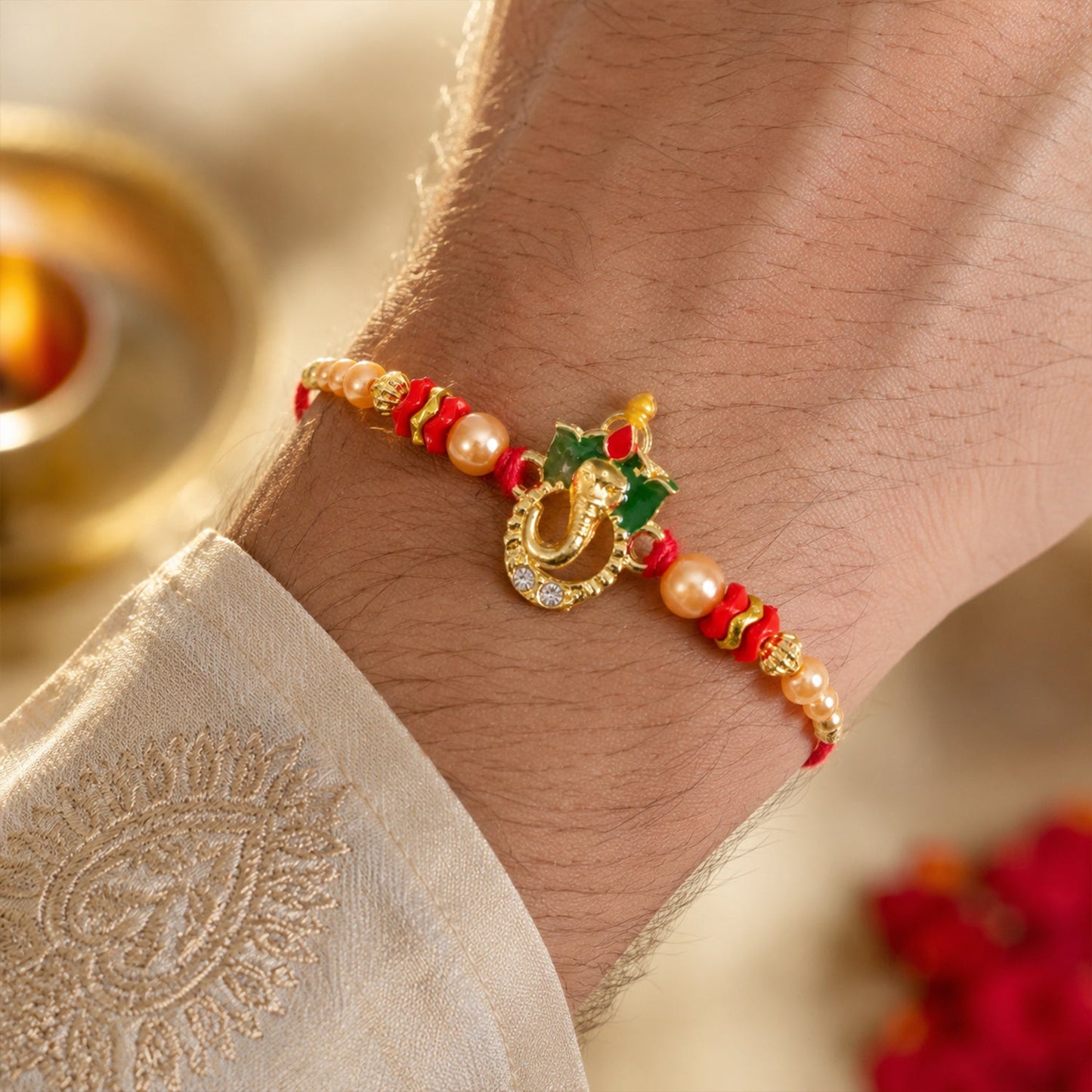Ganesha Charm Stone Studded Designer Rakhi Raksha Bandhan Special