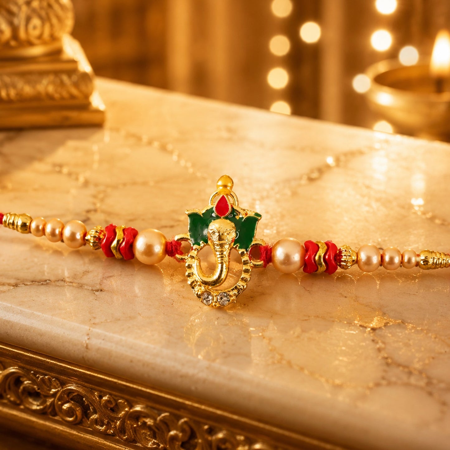 Ganesha Charm Stone Studded Designer Rakhi Raksha Bandhan Special