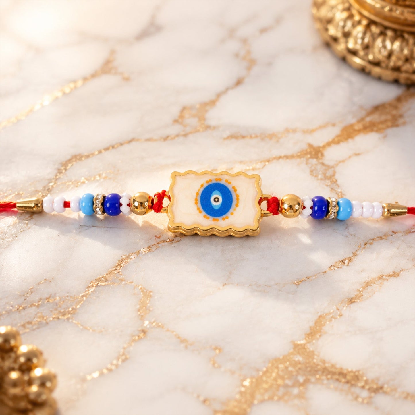 Evil Eye Square Charm Beaded Designer Rakhi Raksha Bandhan Style