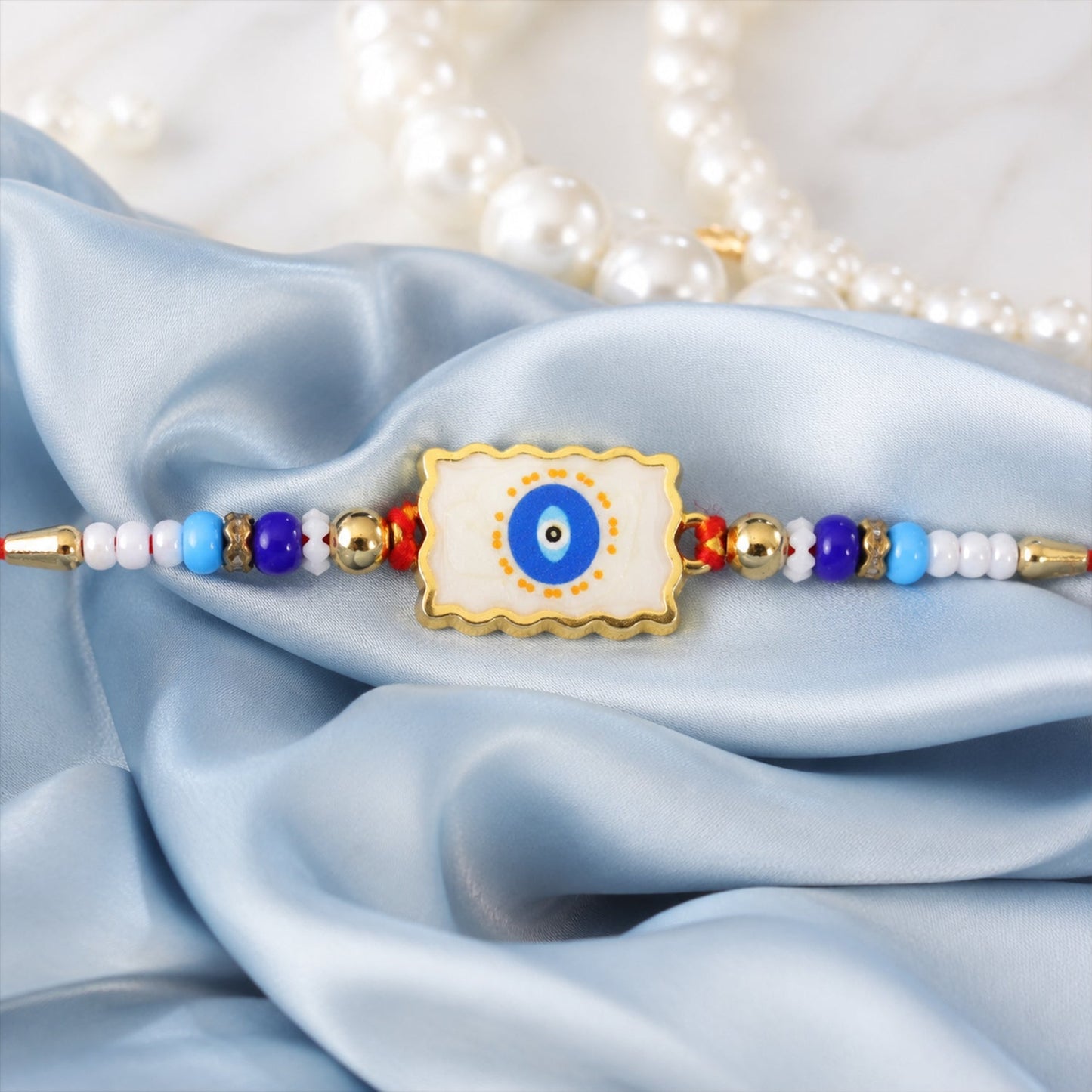 Evil Eye Square Charm Beaded Designer Rakhi Raksha Bandhan Style