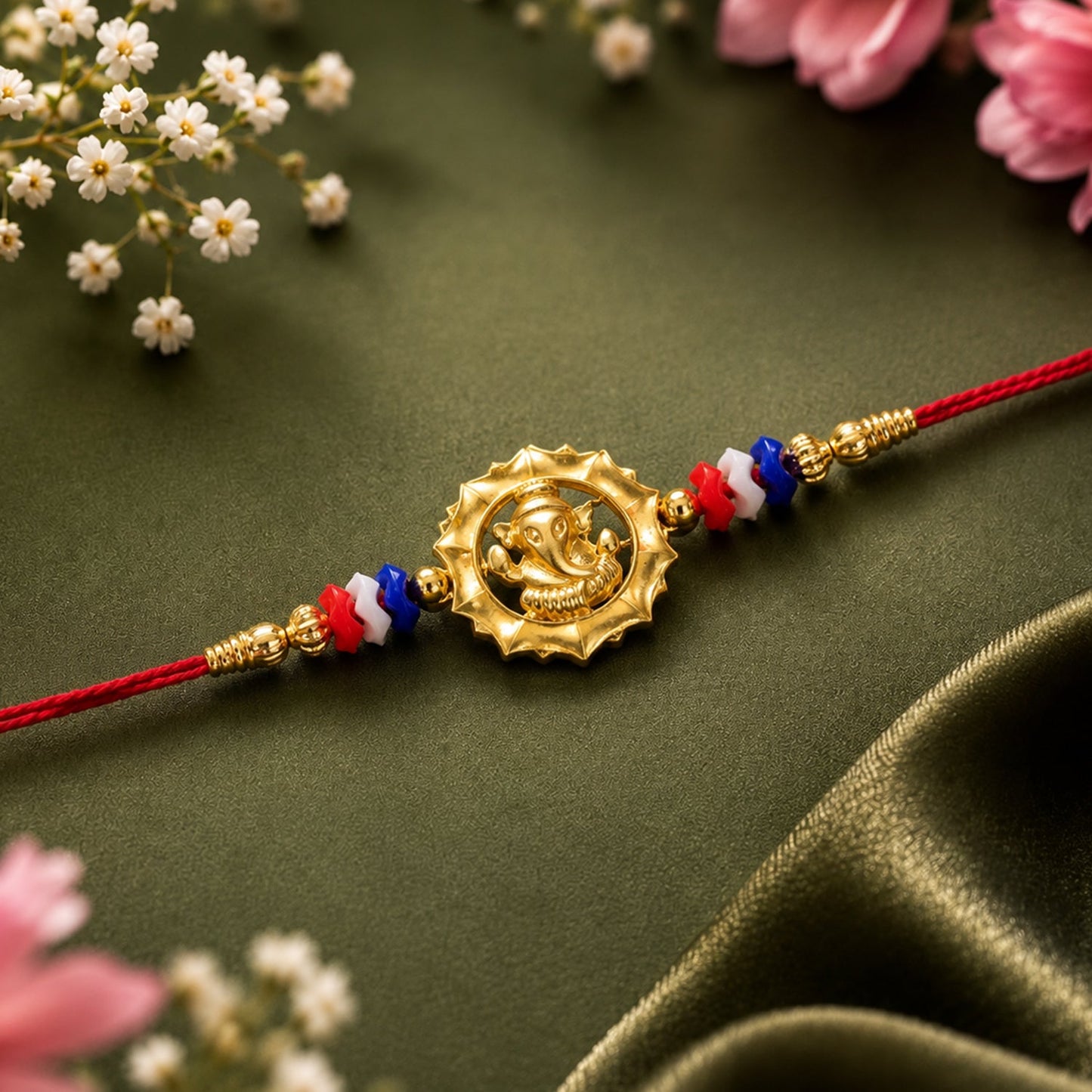 Ganesha Motif Stone Studded Traditional Rakhi Raksha Bandhan Gift