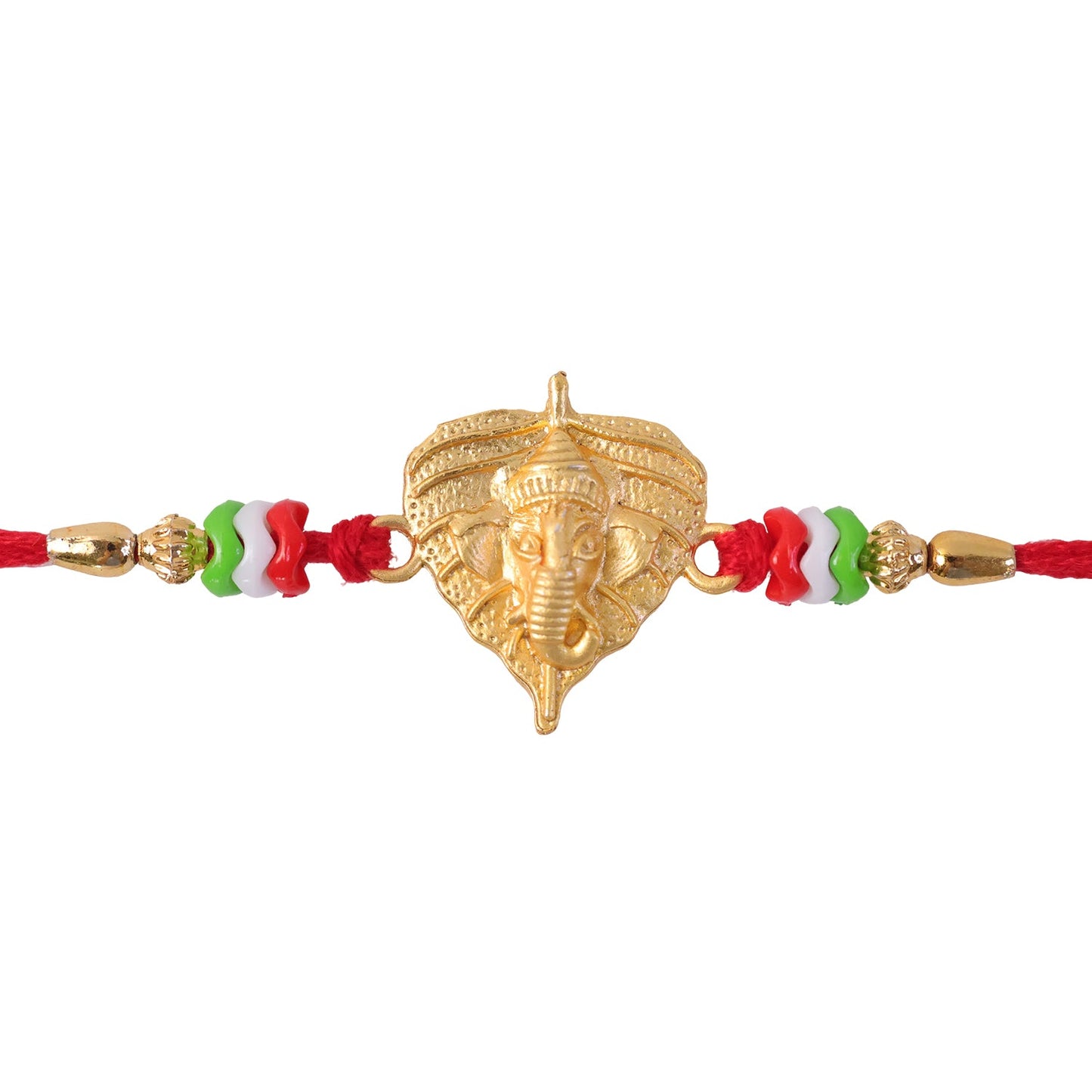 Golden Ganesh Paan Leaf Multicolor Beads Traditional Rakhi