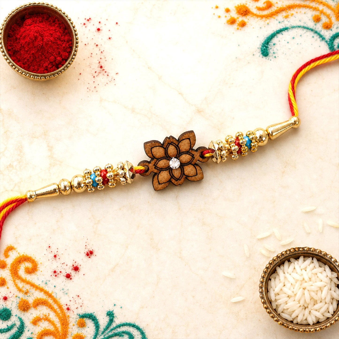 Square Floral Charm Beaded Rakhi Raksha Bandhan Designer Gift