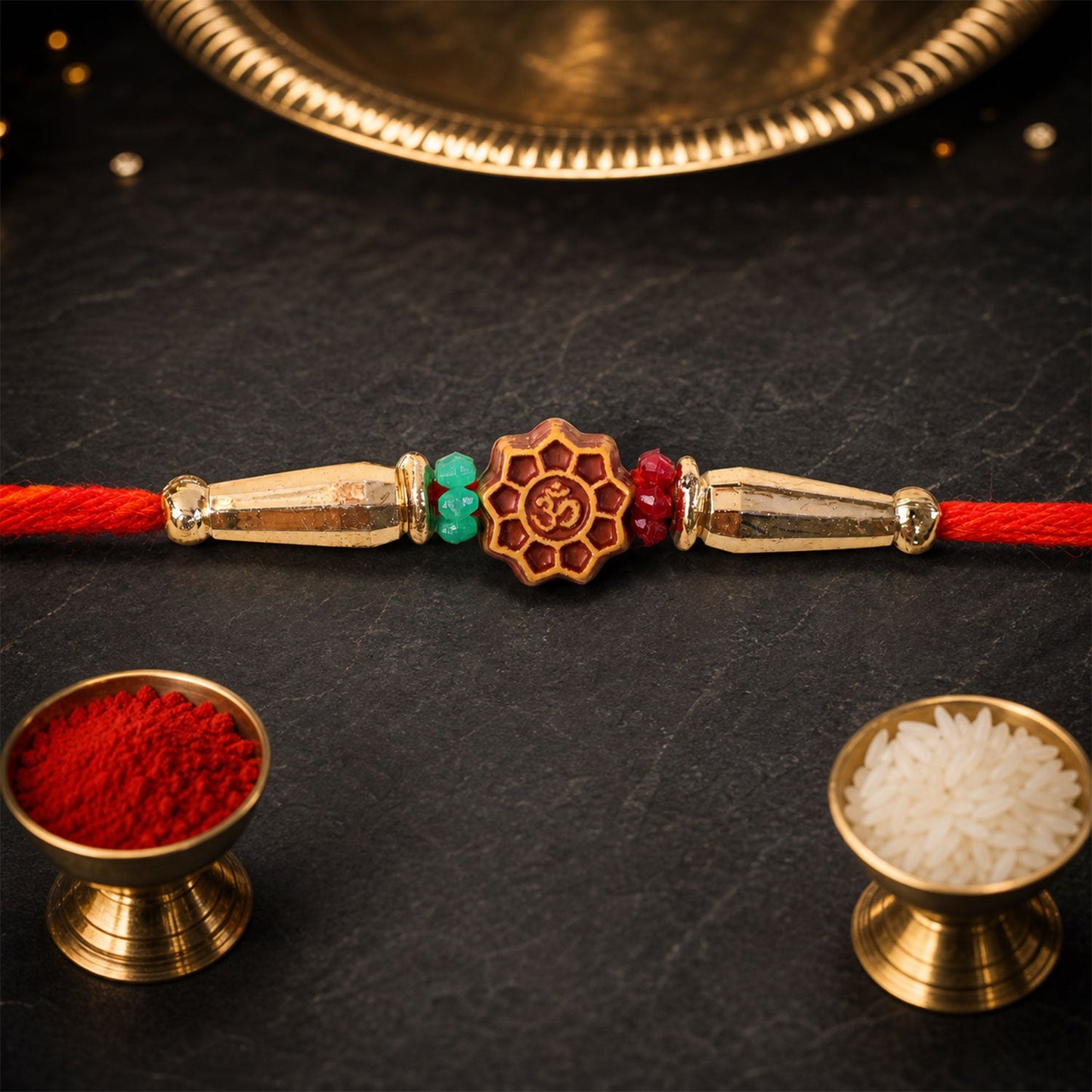 Flower Om Motif Bracelet Rakhi Raksha Bandhan Premium Gift Style