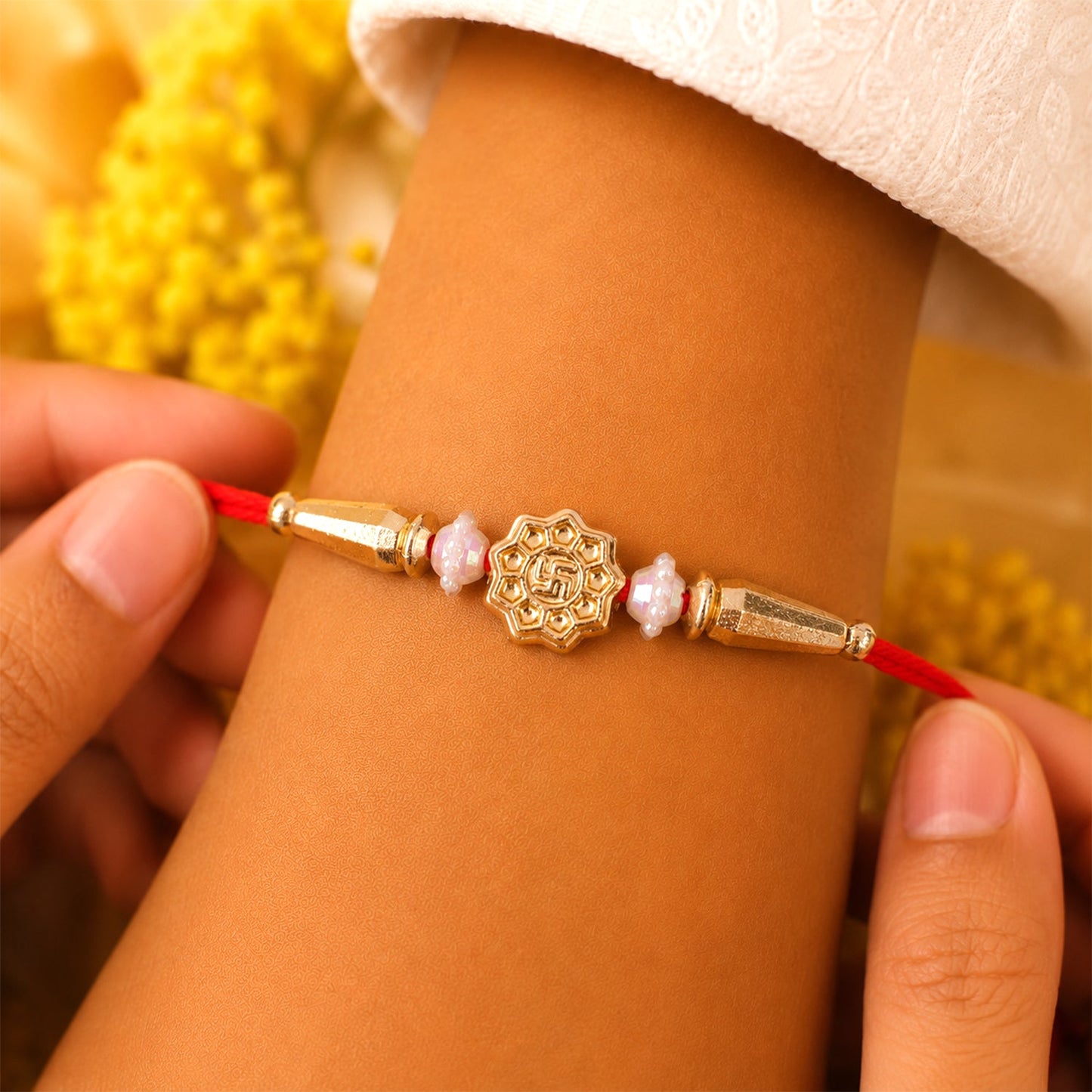 Round Swastik & Om Charm Rakhi Raksha Bandhan Premium Gift Design