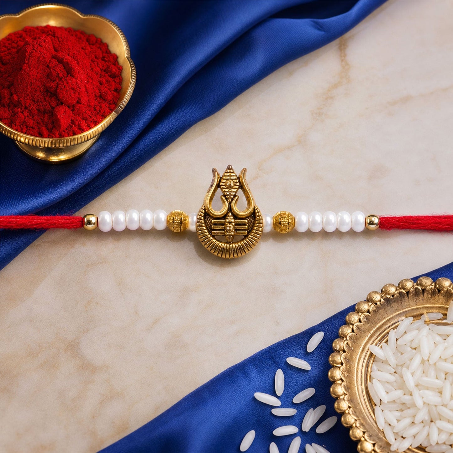 Trishul Charm Pearl Beaded Rakhi Raksha Bandhan Traditional Gift